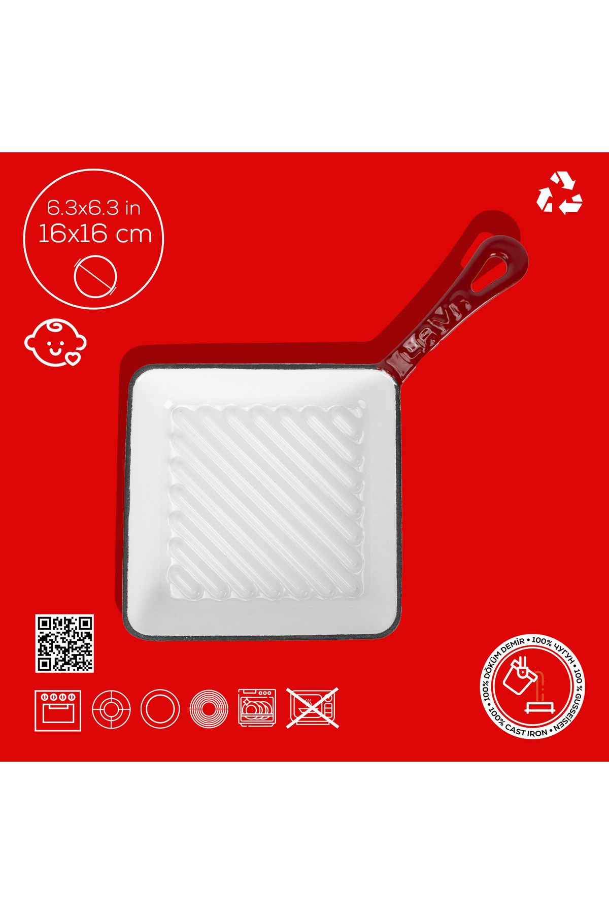 Lava-Cast Mini Square Grill Pan Cast Iron Solid Handle Edition Series Size 16x16cm 4