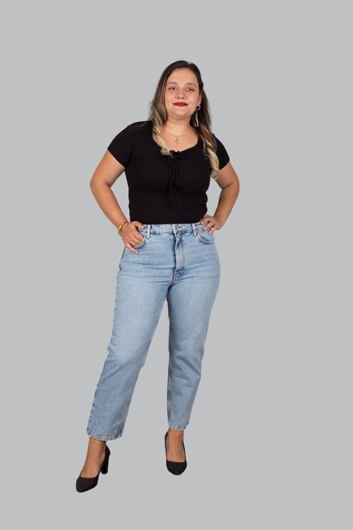 Truva XXL-High Waist Blue Mom Jeans - Plus Size Pants 2