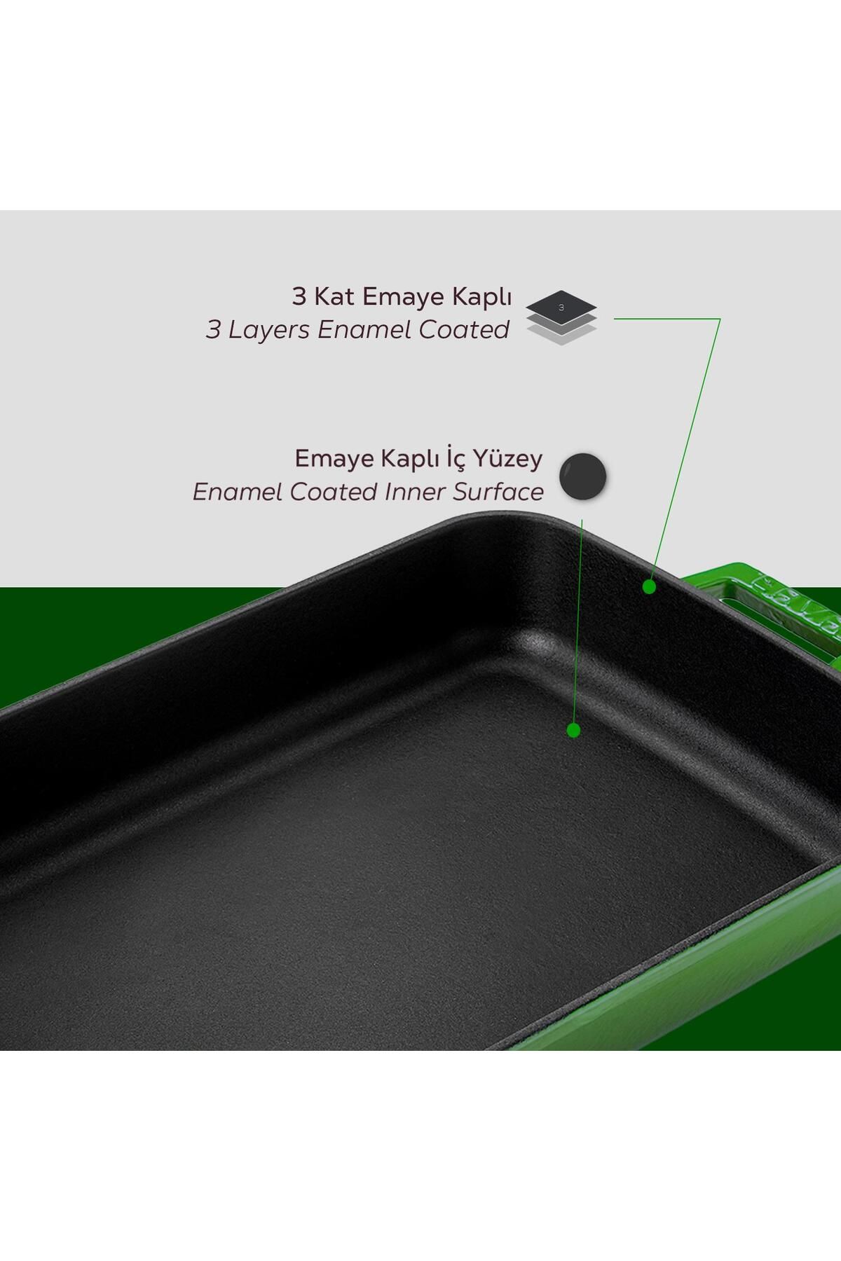Lava-Cast Rectangular Rosto and Oven Tray Cast Iron Solid Double Handle Size 26x40cm 6