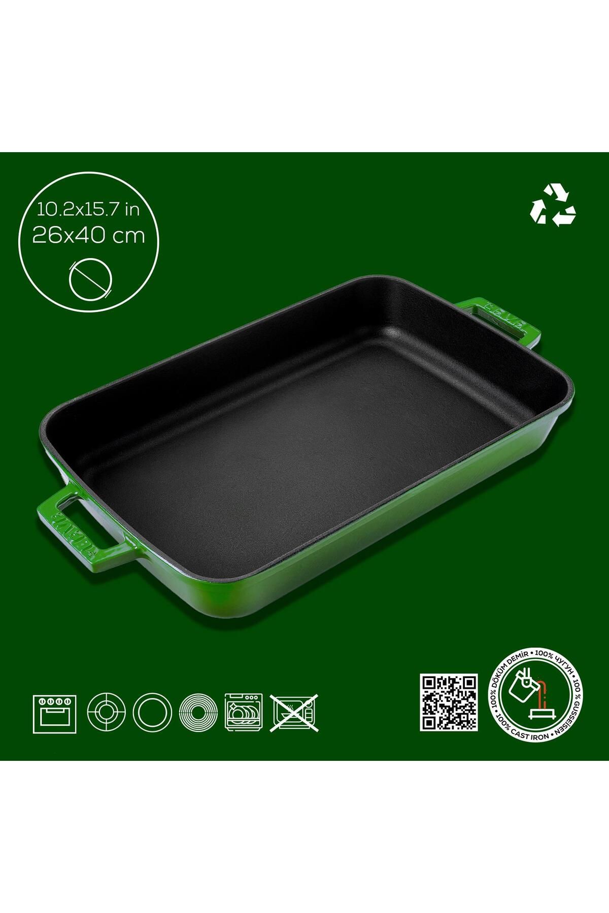 Lava-Cast Rectangular Rosto and Oven Tray Cast Iron Solid Double Handle Size 26x40cm 4