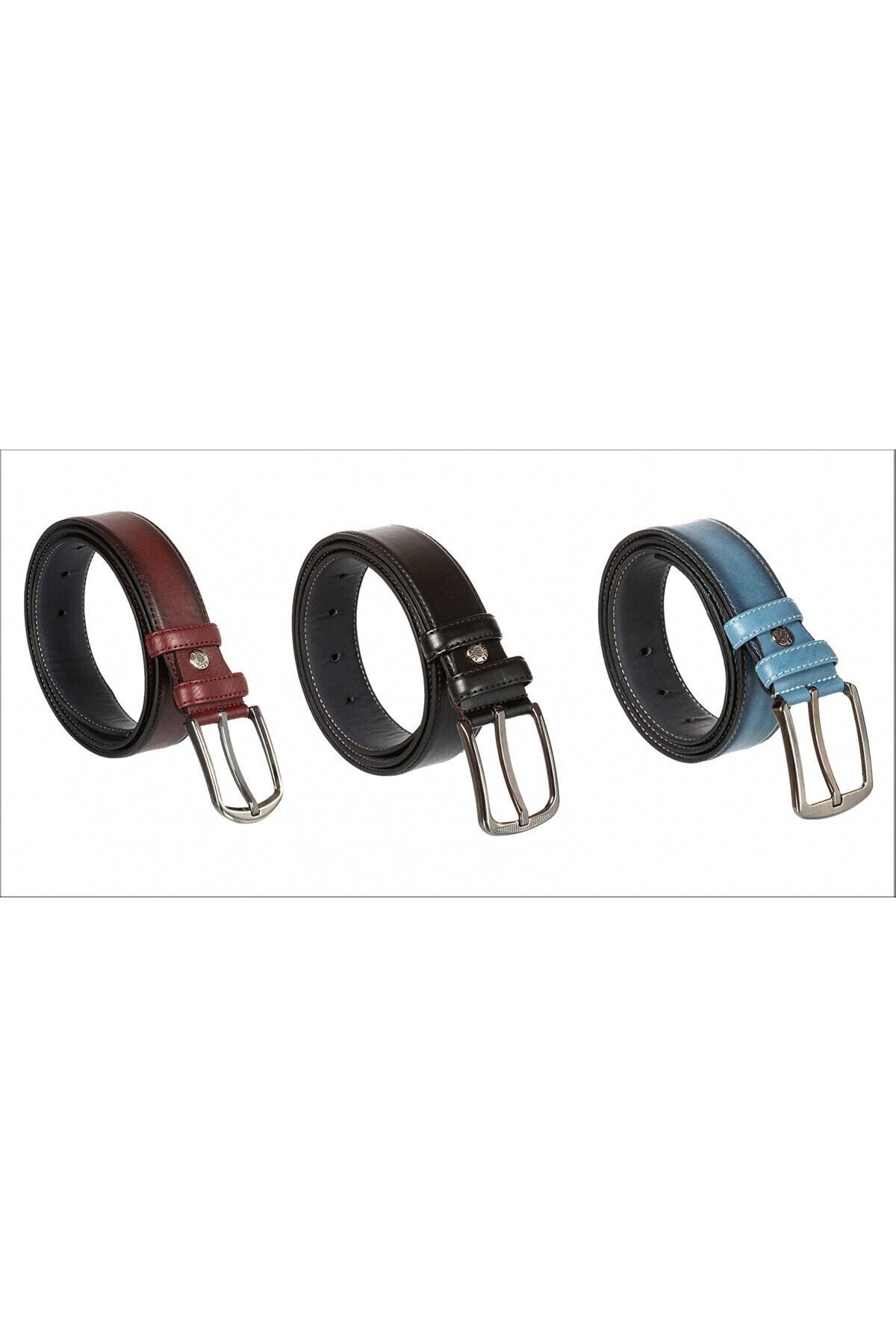 Süzer Deri-3 Pieces X 3.5 CmClassic Faux Leather Stitched Model Belt - 8dv 1