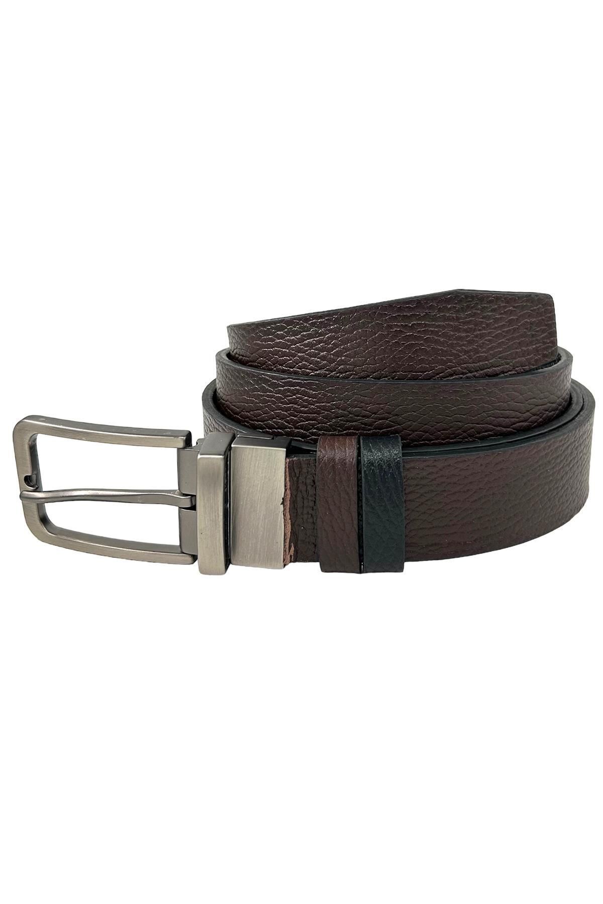 Süzer Deri-Brown Black Double Sided Genuine Leather 3.5 cm Classic Belt - 300-809 6