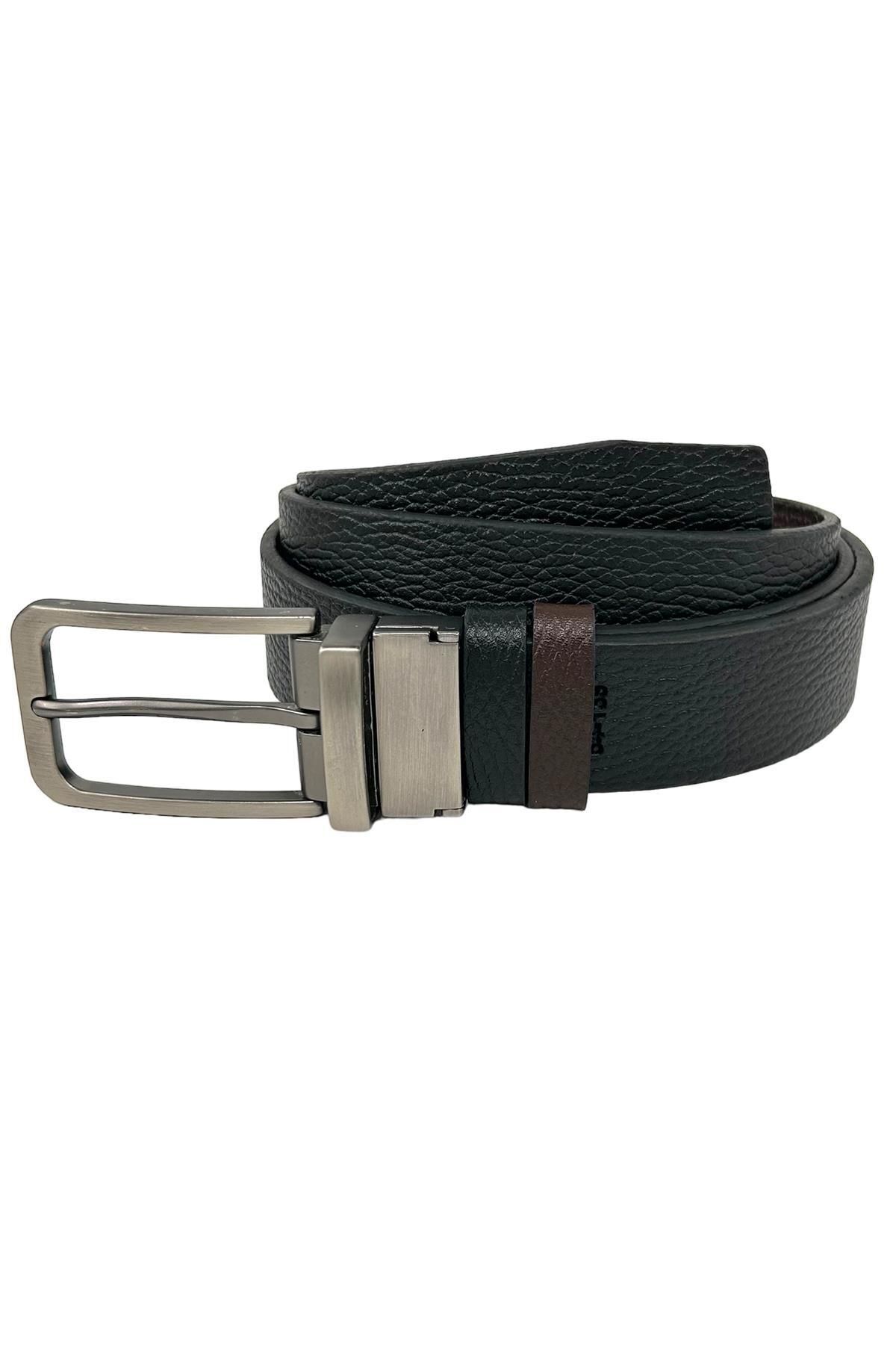 Süzer Deri-Brown Black Double Sided Genuine Leather 3.5 cm Classic Belt - 300-809 5