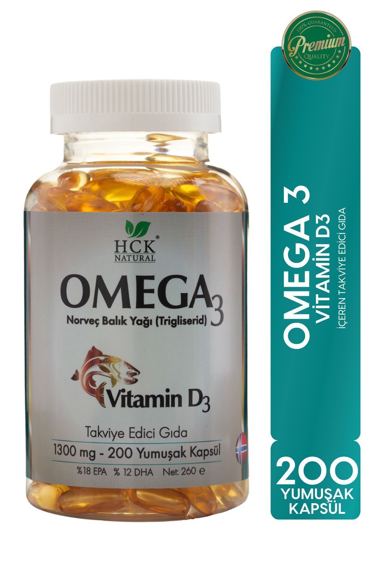 HCK NATURAL-Omega 3 1000 Mg Norwegian Fish Oil - 200 Capsules Vitamin D3 Fish Oil Food Supplement 1