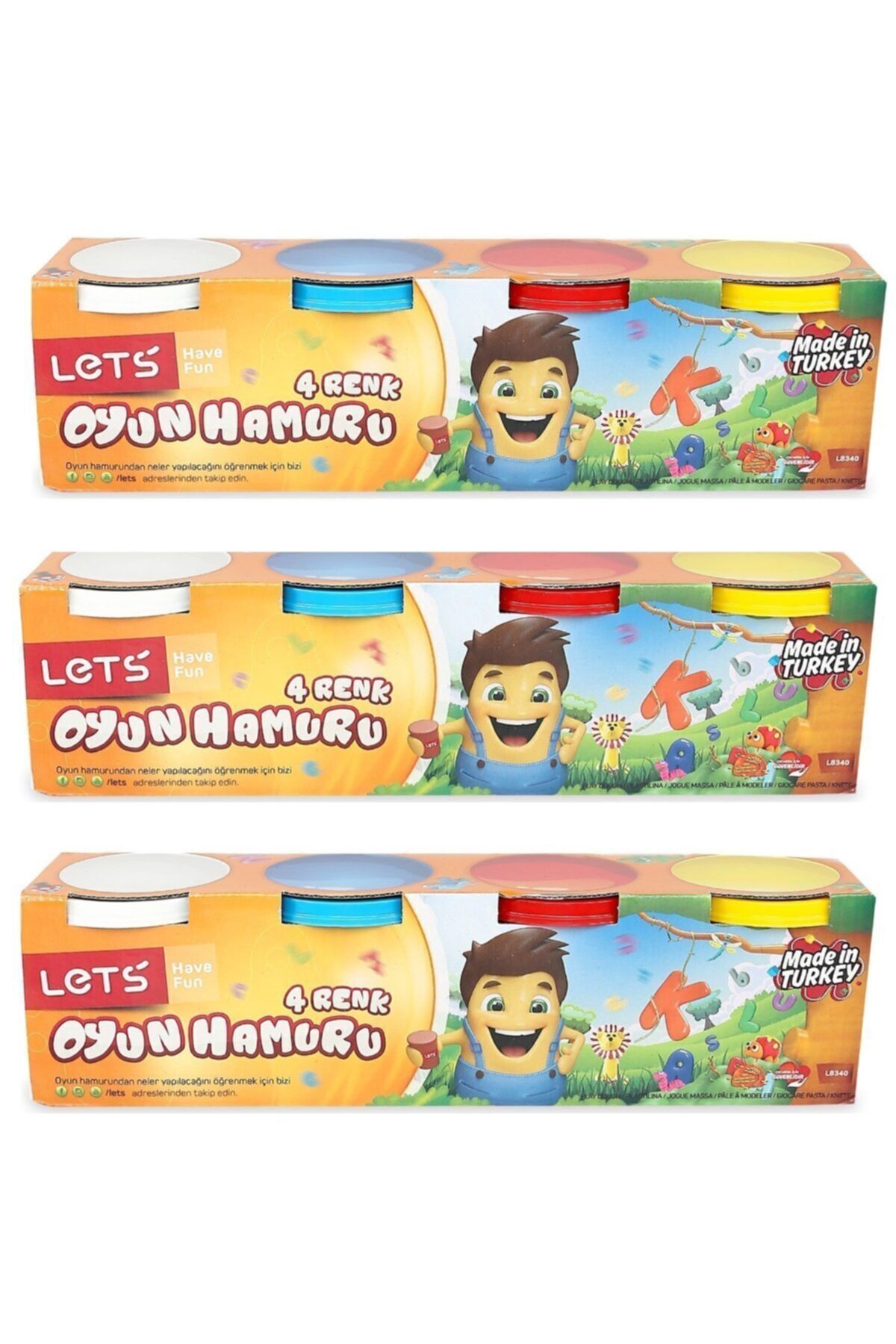Lets 3'lü Set 4'lü Büyük Boy Oyun Hamuru 4 Renk 460gr