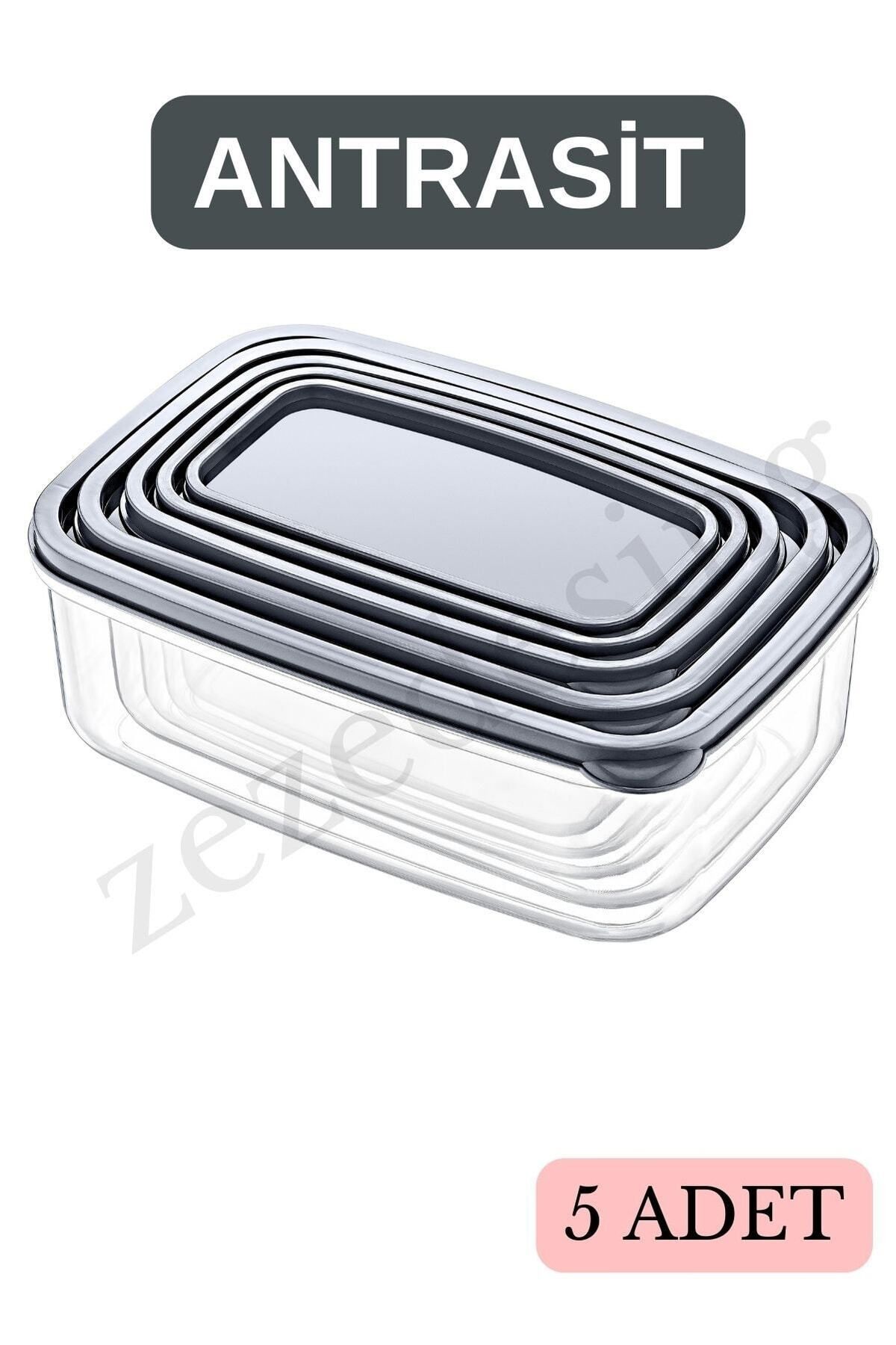 zezedesing-مجموعة من 5 حاويات مستطيلة لتخزين الطعام (أنثراسايت) 330 مل - 530 مل - 850 مل - 1300 مل - 2100 مل 3