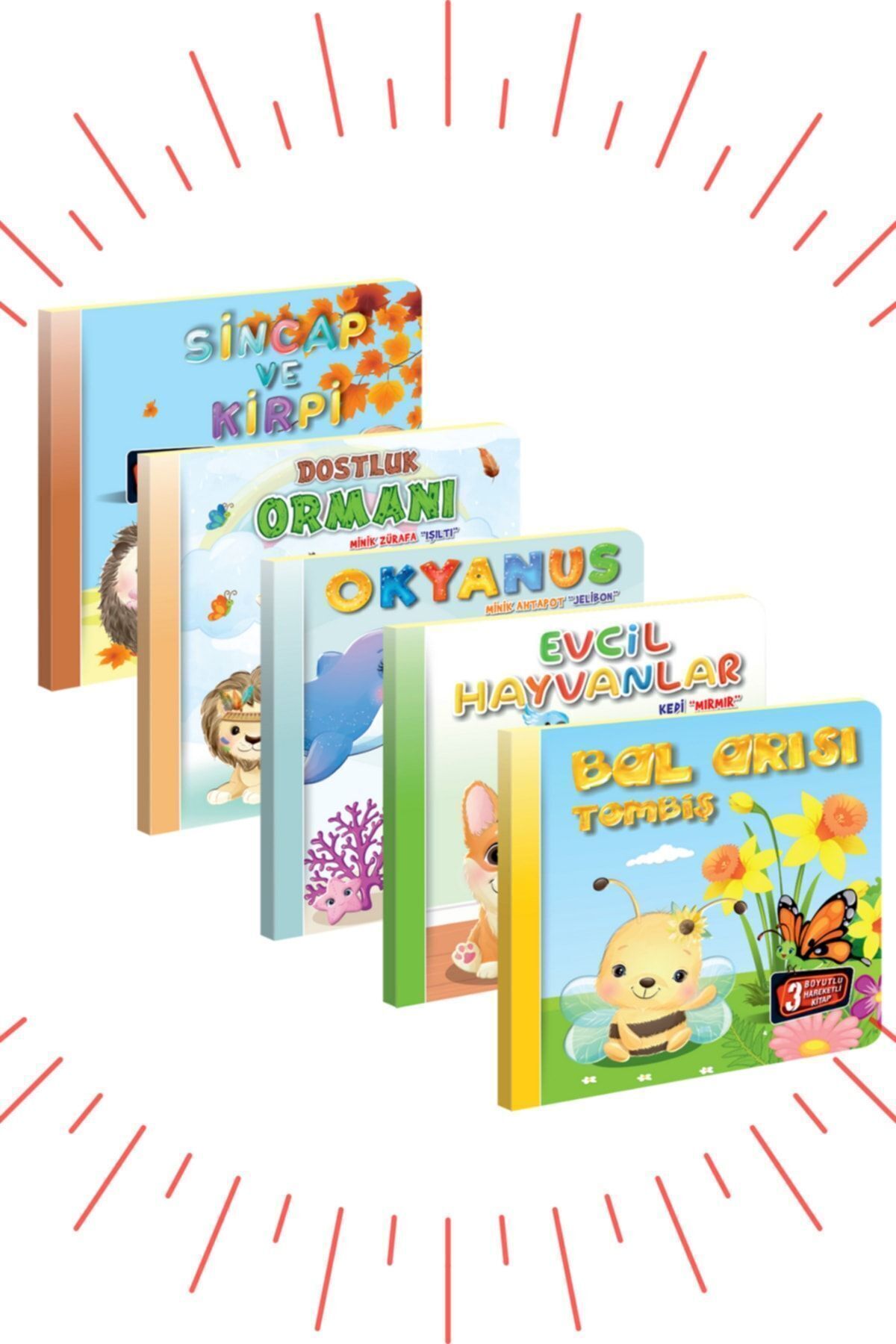 Kids Babies 3 Boyutlu, Hareketli Kitaplar 5'li Set Pop-up Kitaplar