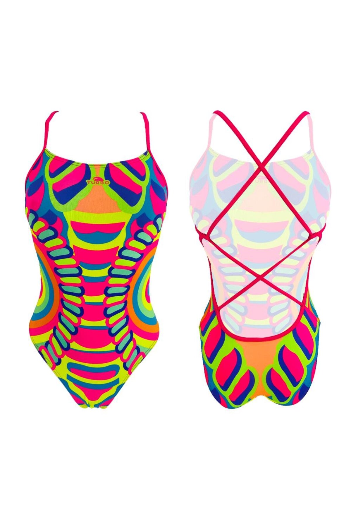 توربو طرح لباس شنای تکنیکال «SIRENE» صورتی فلورسانس
