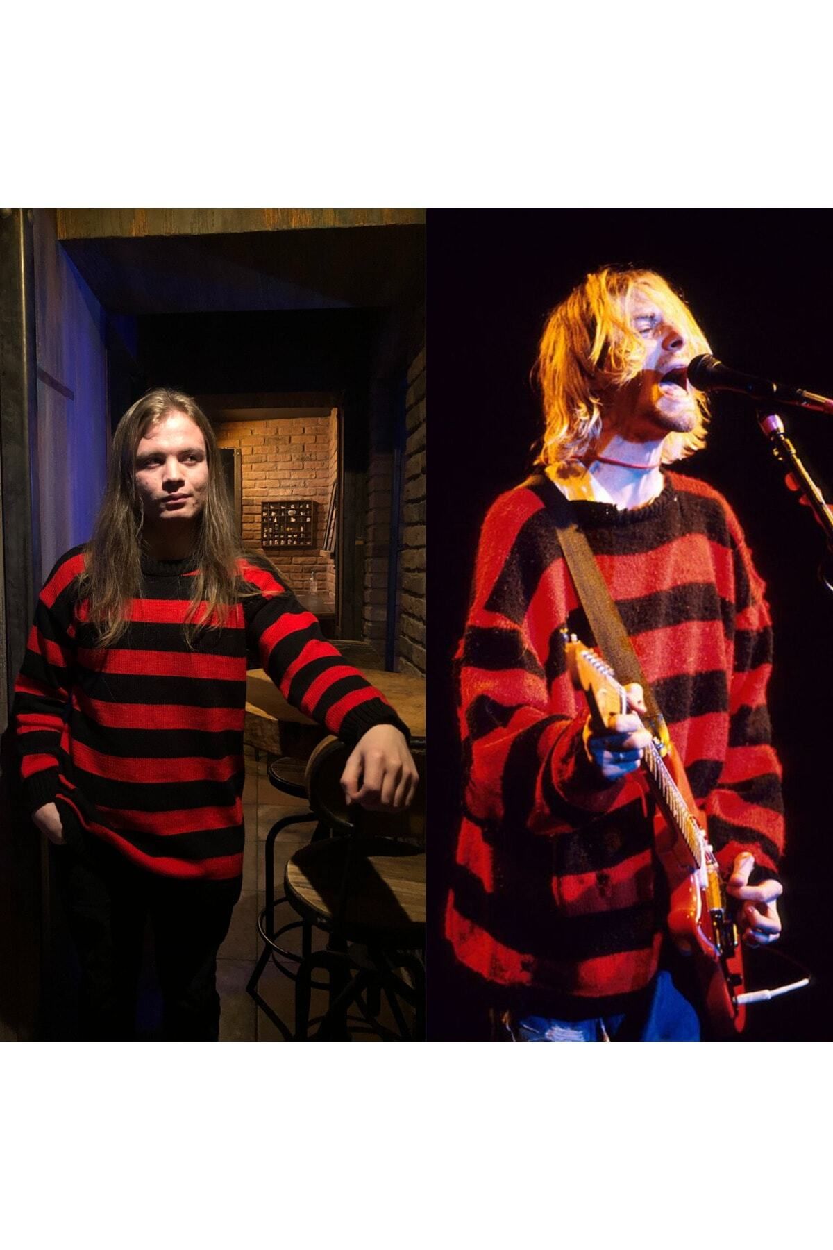 Saturn Clothing-Kurt Cobain Sweater, Oversize Sweater, Striped Sweater, Men's Sweater 1
