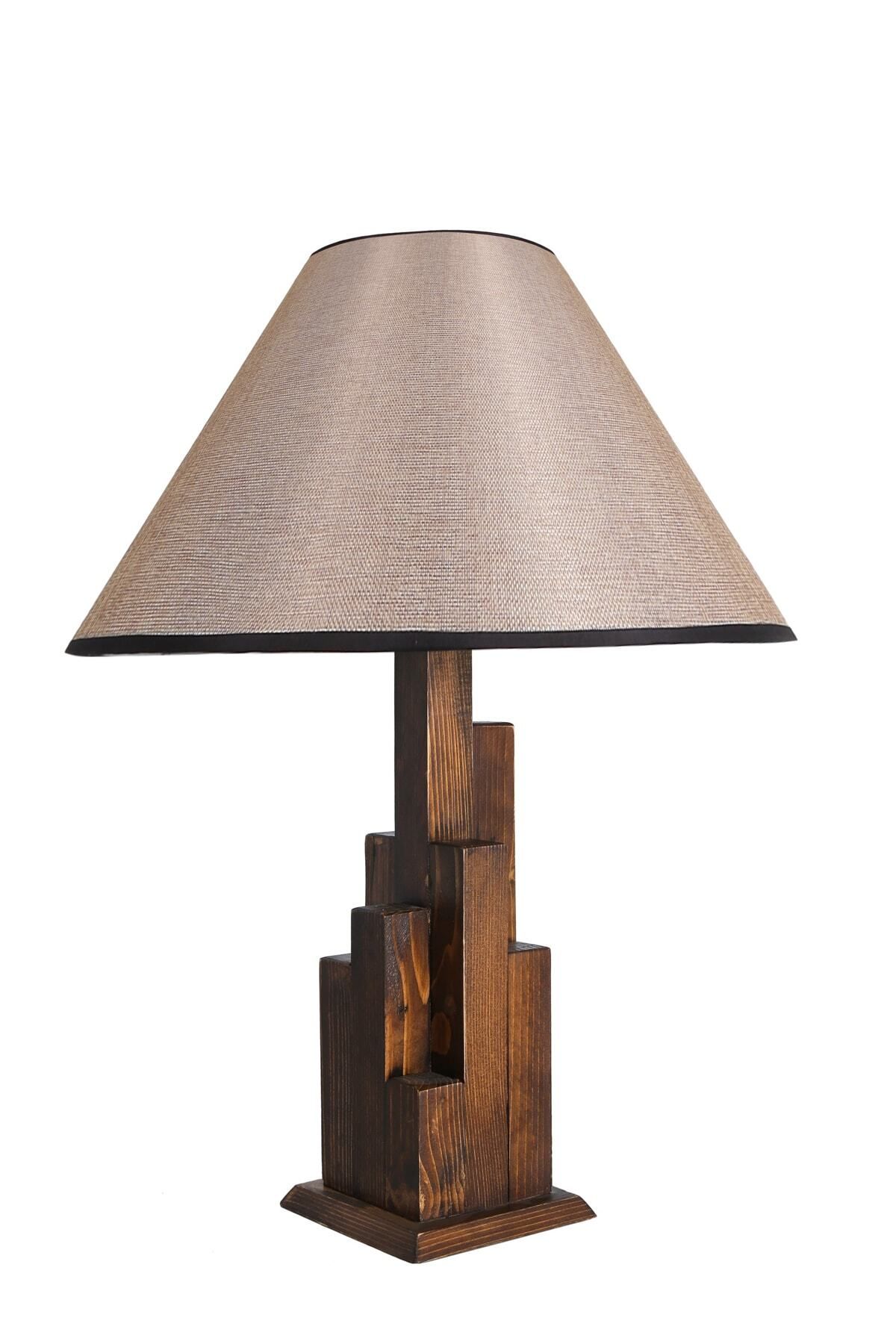 Lumexx-Pramit Tower Walnut Wooden Table Lamp with Dark Wicker Lampshade 2