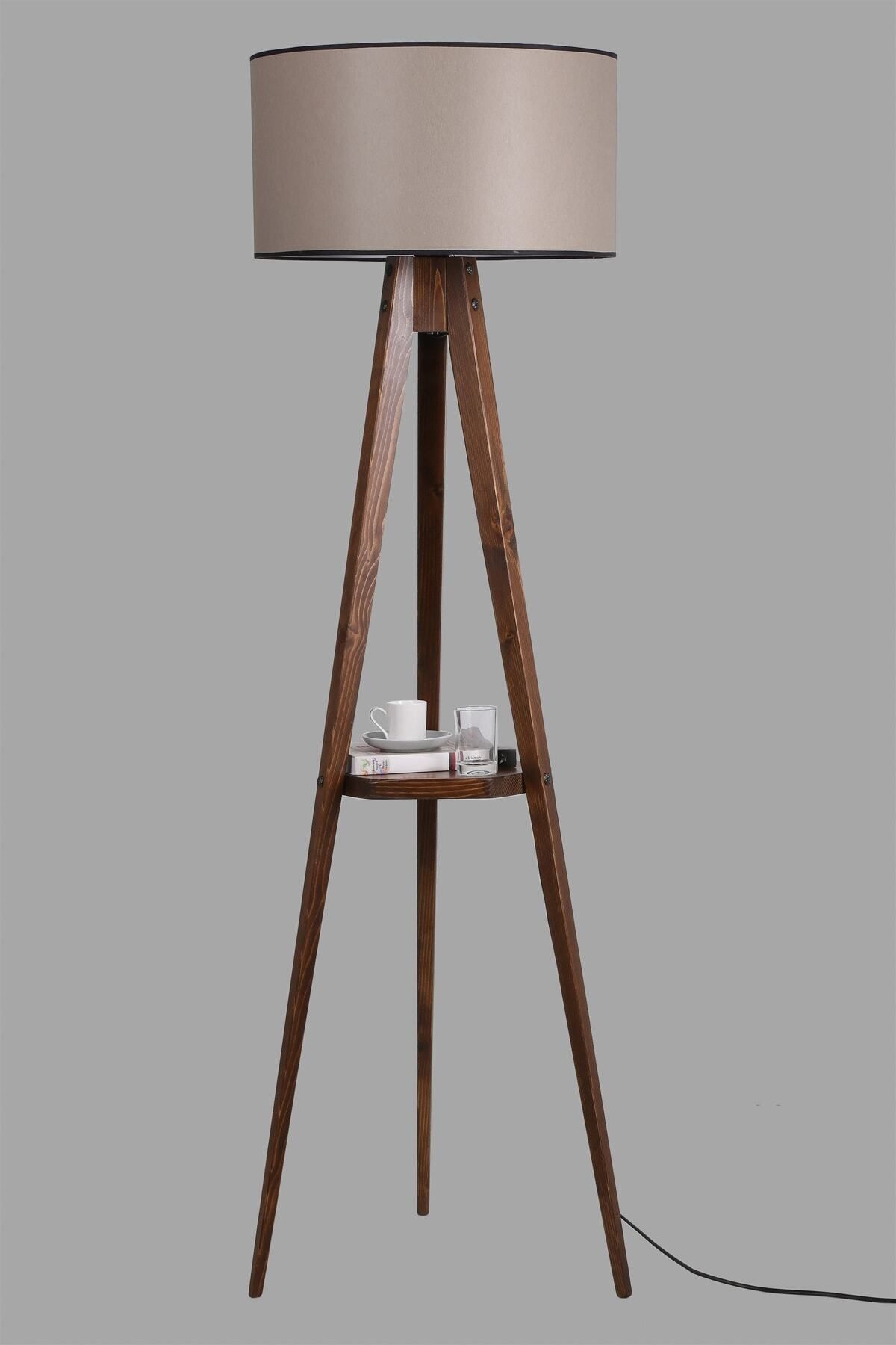 Lumexx-Walnut Floor Lamp Cylinder - Tripod with Stand, Lampshade 82 3