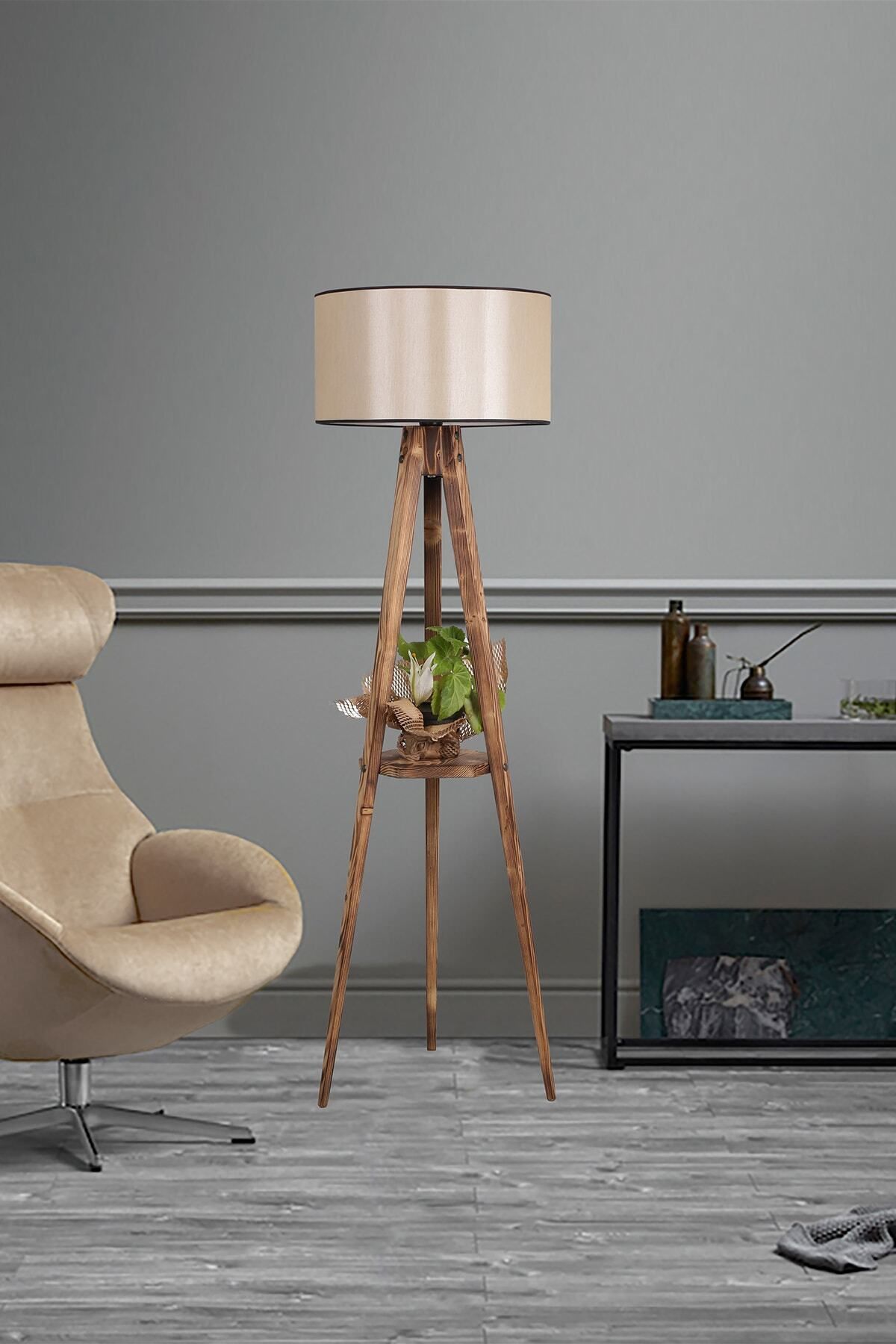 Sehbalı Tripod Yanık Lambader Silindir 15-3 Abajurlu