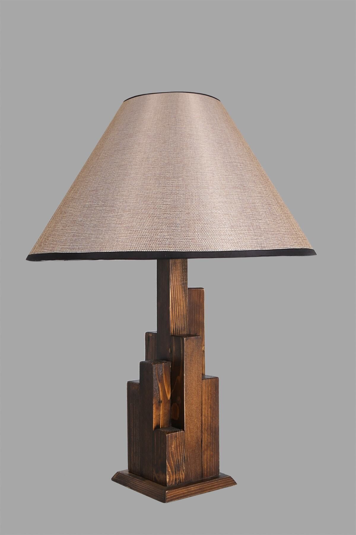 Lumexx-Pramit Tower Walnut Wooden Table Lamp with Dark Wicker Lampshade 3