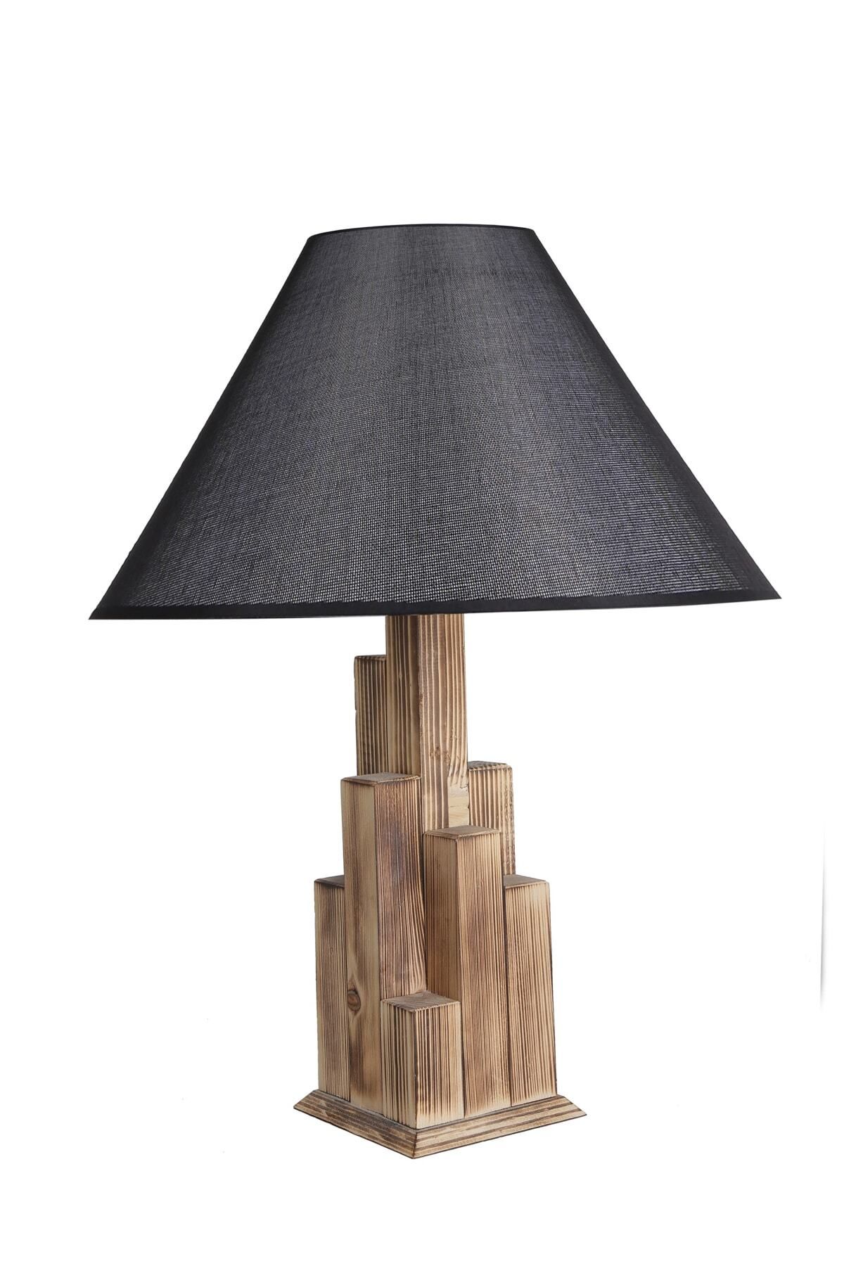 Lumexx-Pramit Wicker Tower Burnt Wood Table Lamp with Black Lampshade 2