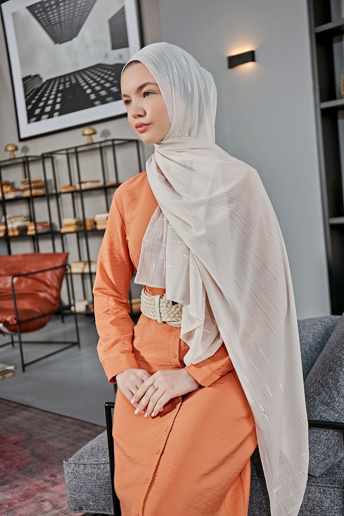 Scarf-Chiffon Shawl - Fancy Stripe Detailed 2