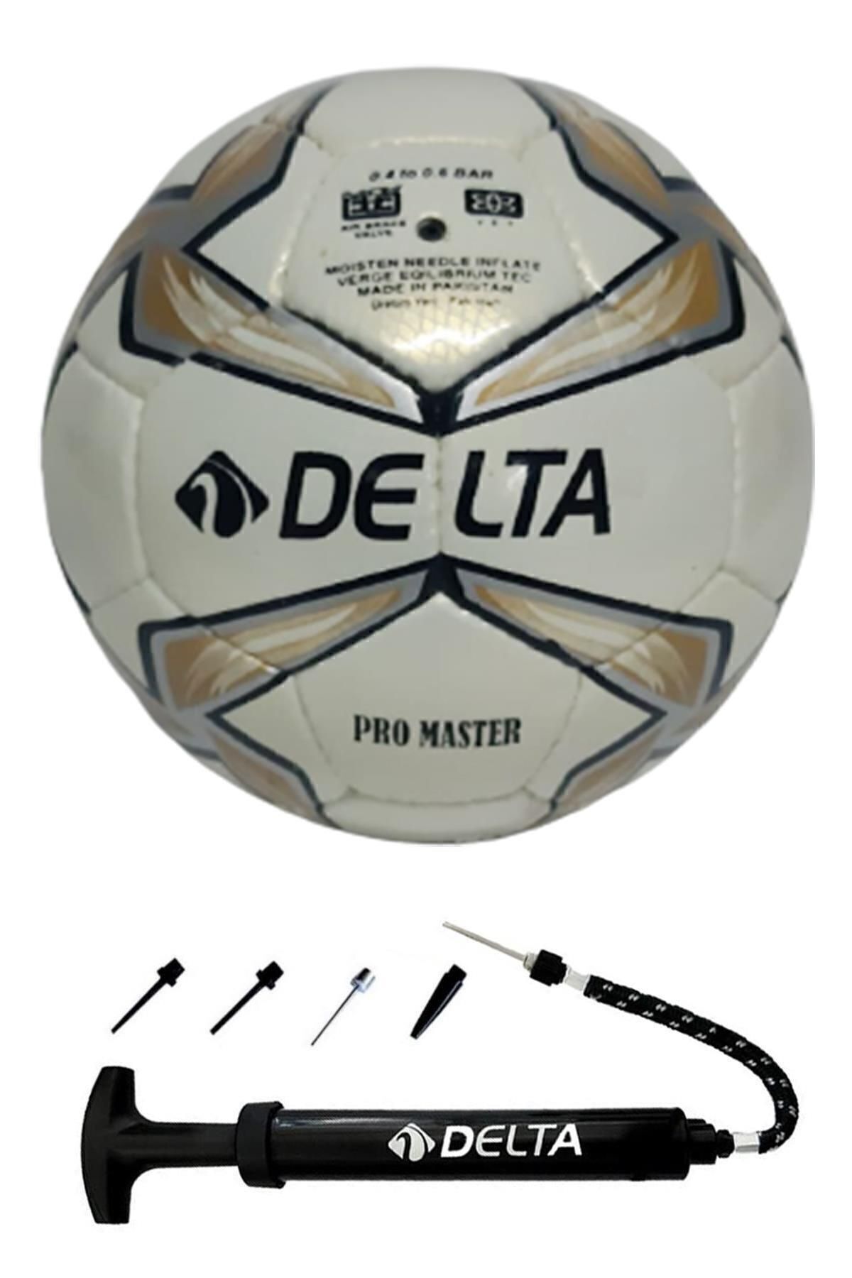 توپ فوتبال سفید PRO MASTER HAND SEAM 5 NUMBER DURA STRONG BALL + مجموعه باینری پمپ چند منظوره اورجینال Delta