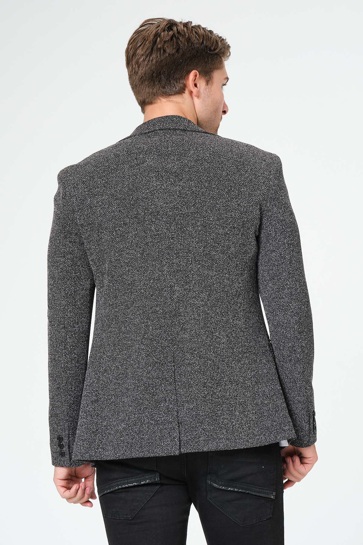 Genel Markalar  Antrasit Blazer, Klasik Slim Fit Erkek Ceket - Görsel 6