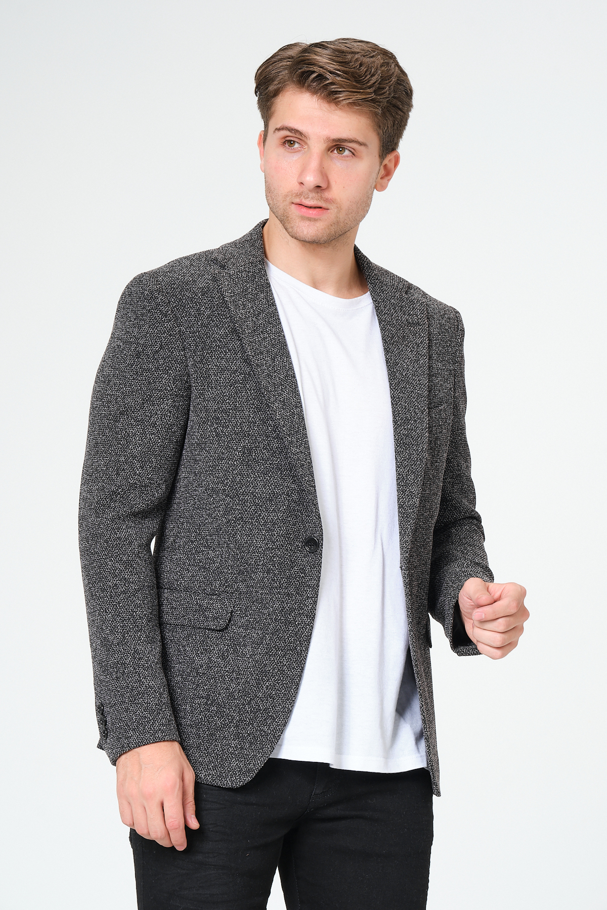 Genel Markalar  Antrasit Blazer, Klasik Slim Fit Erkek Ceket - Görsel 4