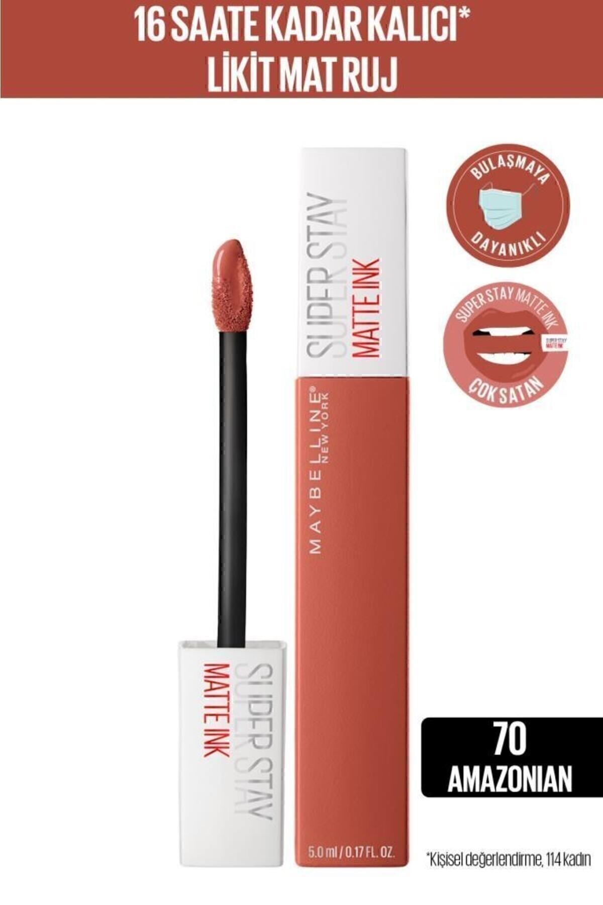 Super Stay Matte Ink Unnude Liquid Matte Lipstick 70 Amazonian & Mini Falsies Surreal Mascara Maybelline New York
