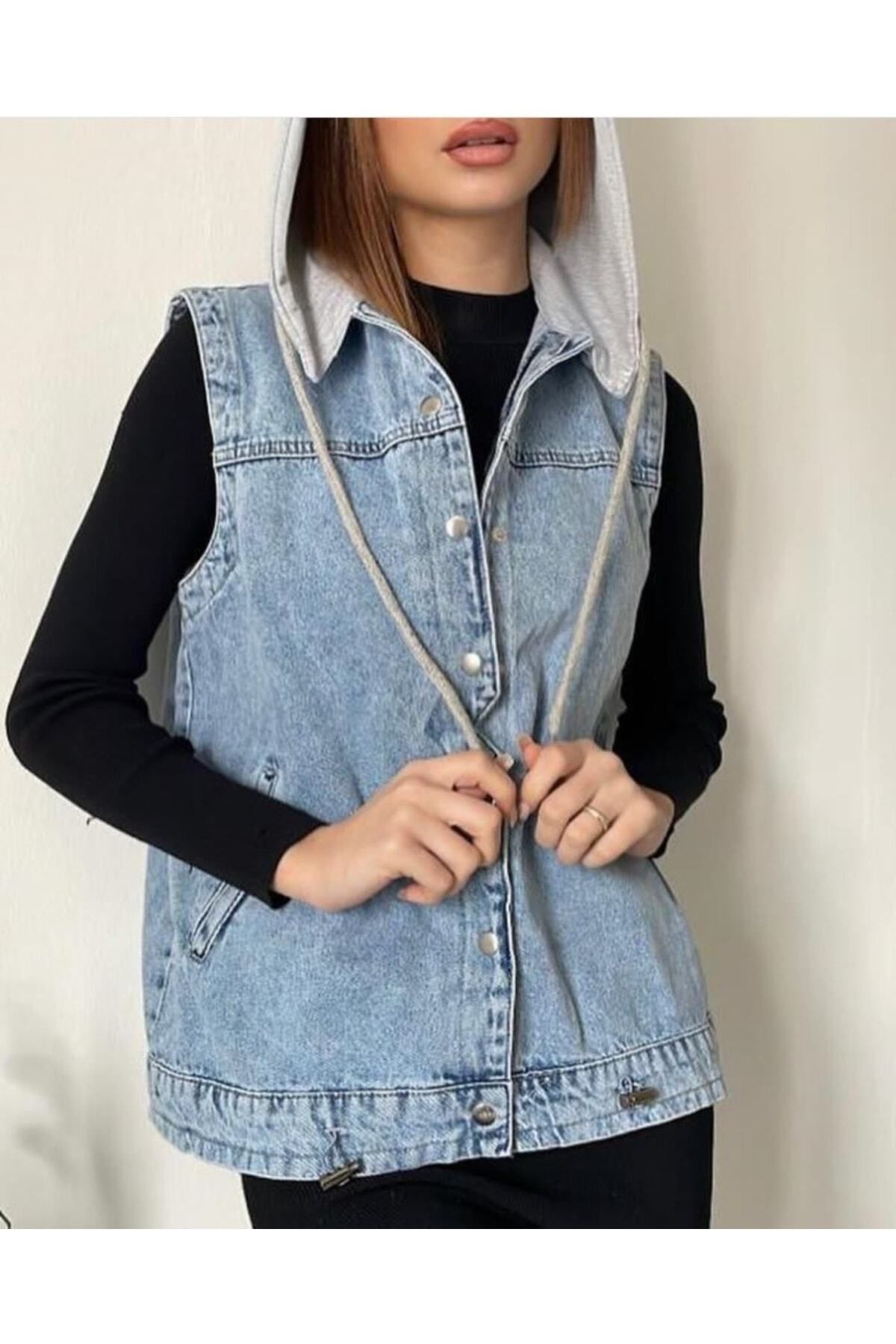 Via Hooded Denim Vest Trendyol