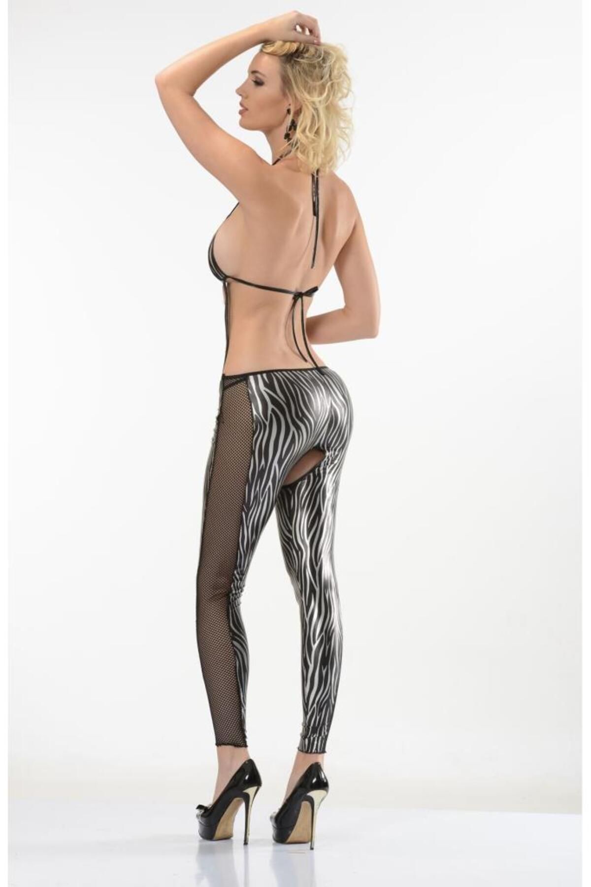 Sistina-Zebra Patterned Lame Body Socks 490 2