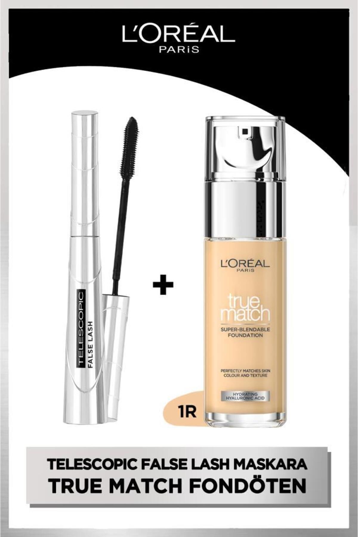 لوریل پاریس ریمل فیبر تلسکوپی مژه مصنوعی و کرم پودر مغذی True Match 1R رنگ رز آیوری