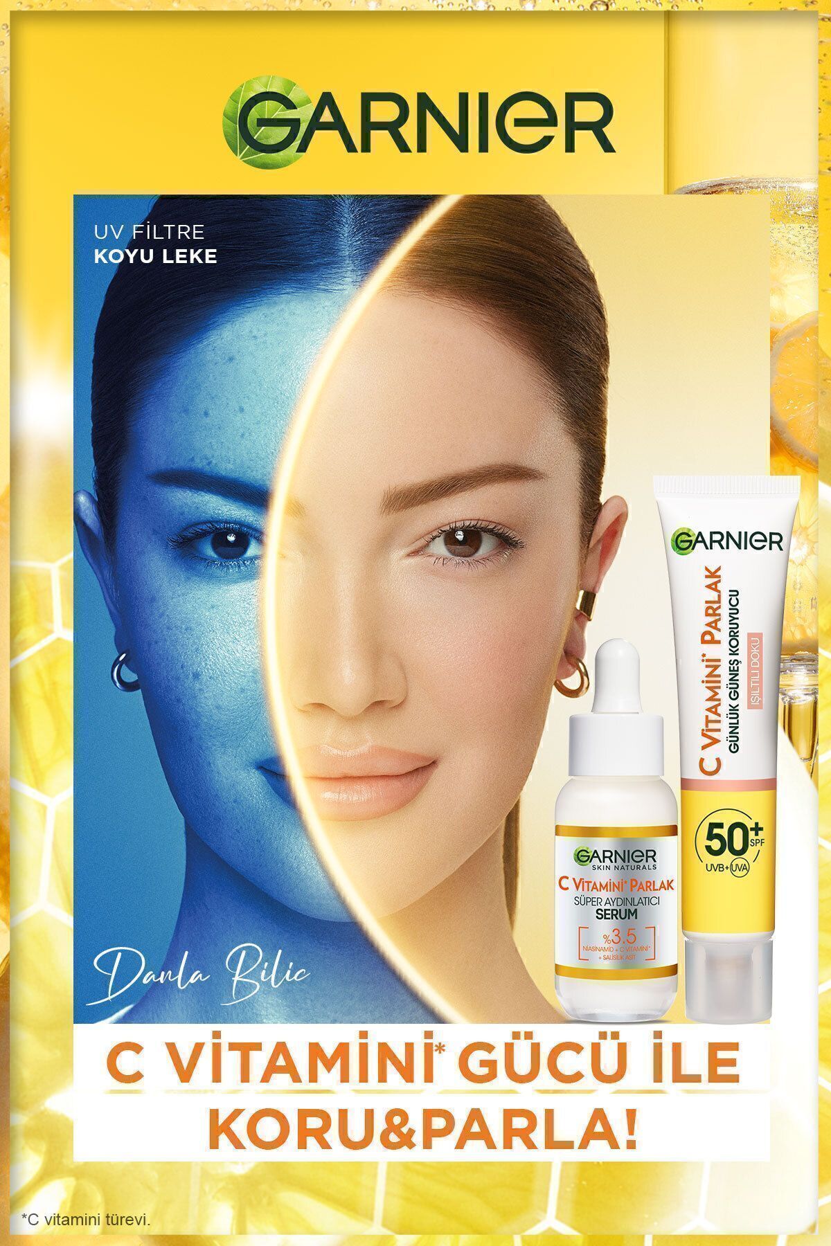 سرم ویتامین C (نیاسین آمید + اسید سالیسیلیک) + کرم ضد آفتاب با بافت درخشان 50SPF UV UA Garnier