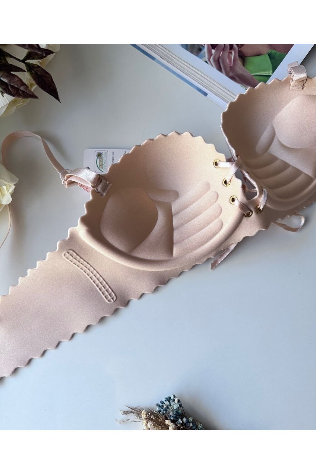 İntive Lingerie-Lady Laser Cut Front Tie Imported Push-up Maximizer Bra 6