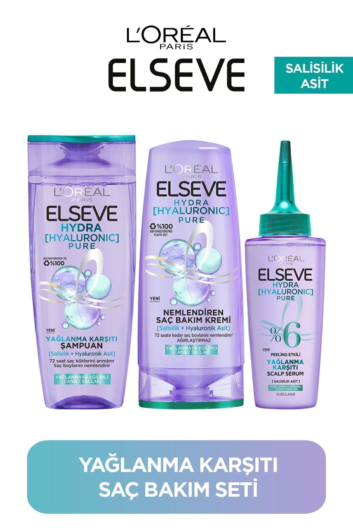 ست مراقبت 3 تکه ضد روغن Hydra Pure با سالیسیلیک اسید Elseve