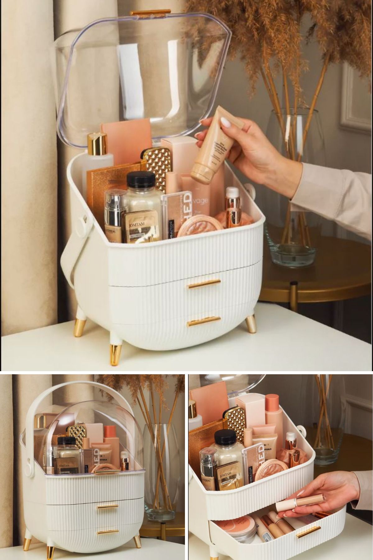 URVE Organizator Pentru Machiaj Și Cosmetice House By House De Culoare Crem Cu Sertar - One Size