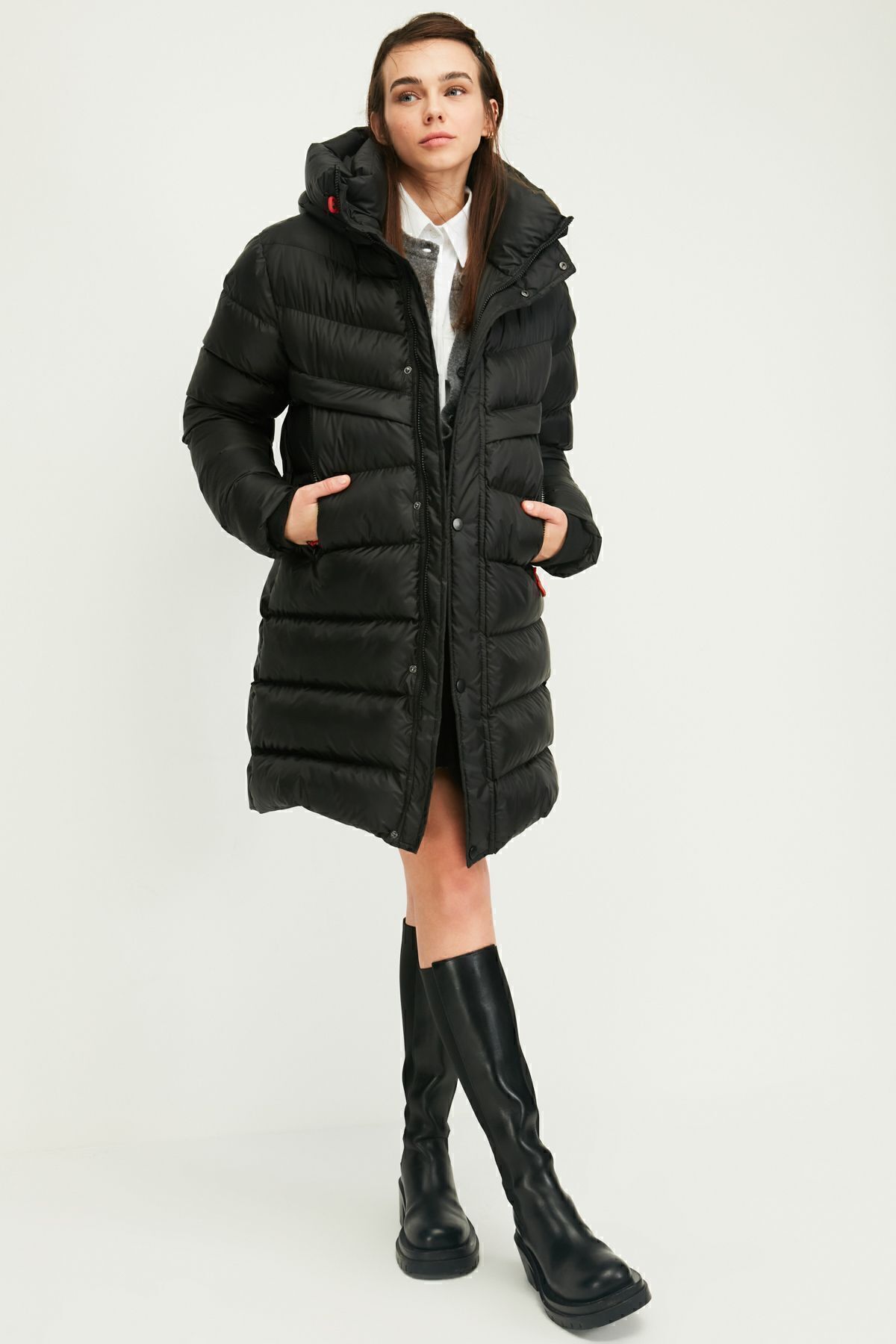 QAWWA-Schwarzer, aufblasbarer, winddichter, langer Winterparka-Mantel mit Kapuze 2