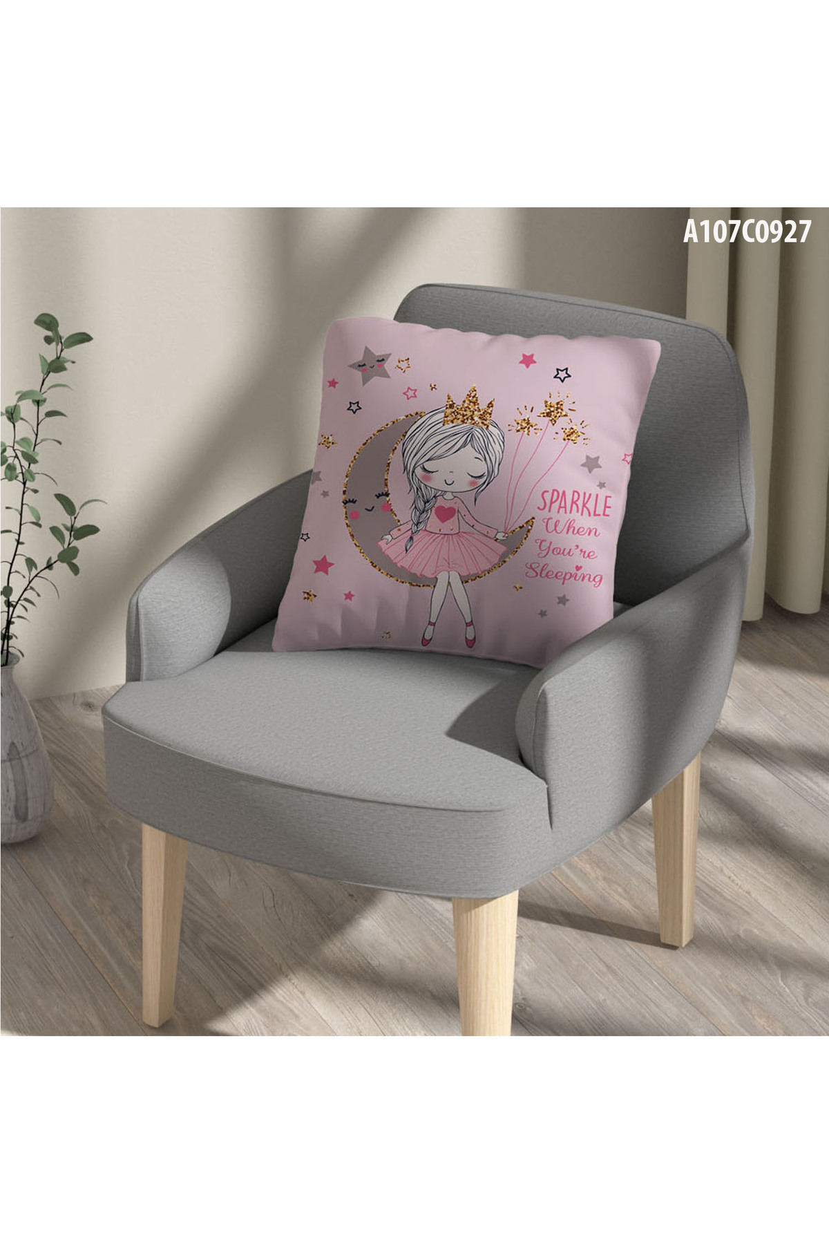 A2ZTR Pembe Ayda Kız Desenli Yatak Örtüsü, Perde Çift Taraf, Yastık, Kırlent, Halı Ve Tablo fotoğrafı 4 (önizleme)