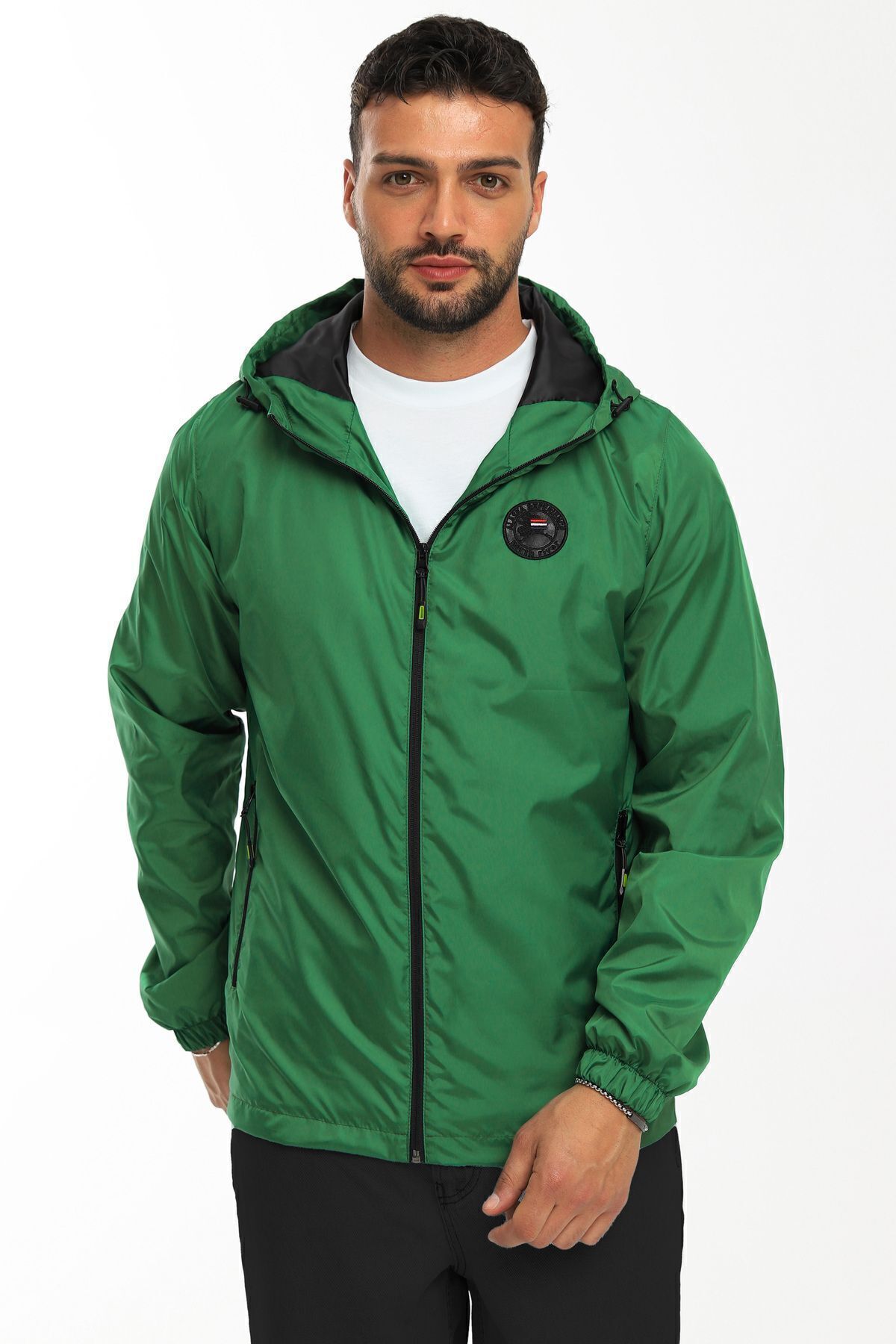 river green  Erkek Astarlı Rüzgara Dayanıklı Kapüşonlu Yeşil Yağmurluk - Rüzgarlık - Görsel 5