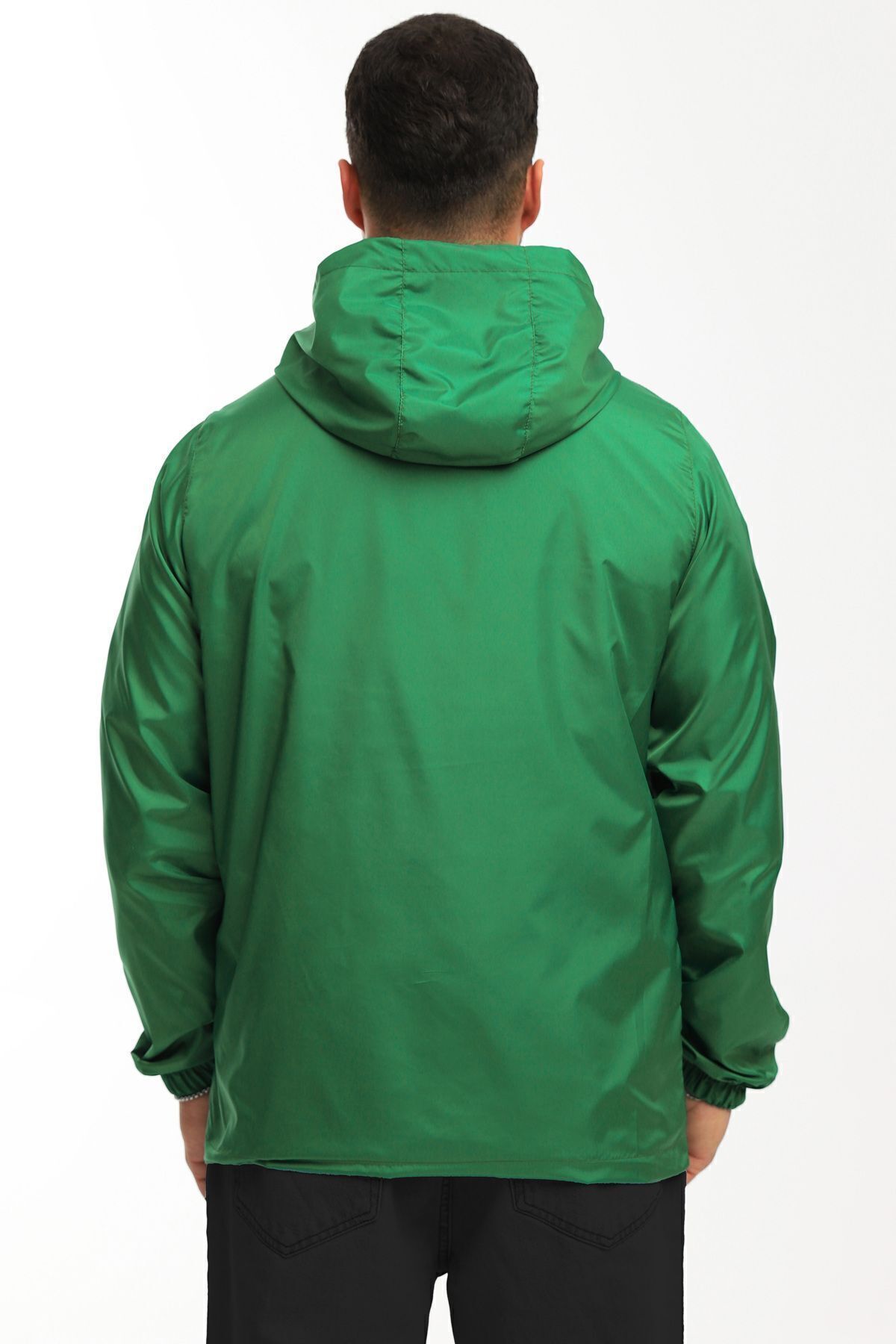 river green  Erkek Astarlı Rüzgara Dayanıklı Kapüşonlu Yeşil Yağmurluk - Rüzgarlık - Görsel 7