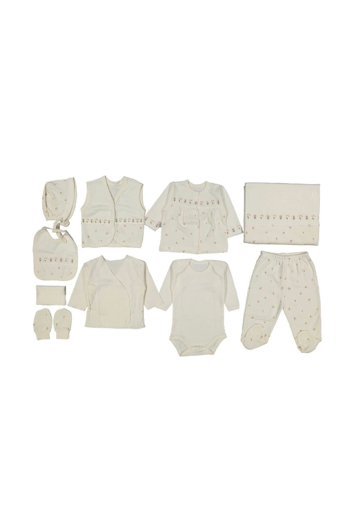 Cherub Baby Minik Lale Nakışlı %100 Pamuk Yenidoğan Kız Bebek 10 Parça Hastane Çıkışı Zıbın Seti fotoğrafı 2 (önizleme)