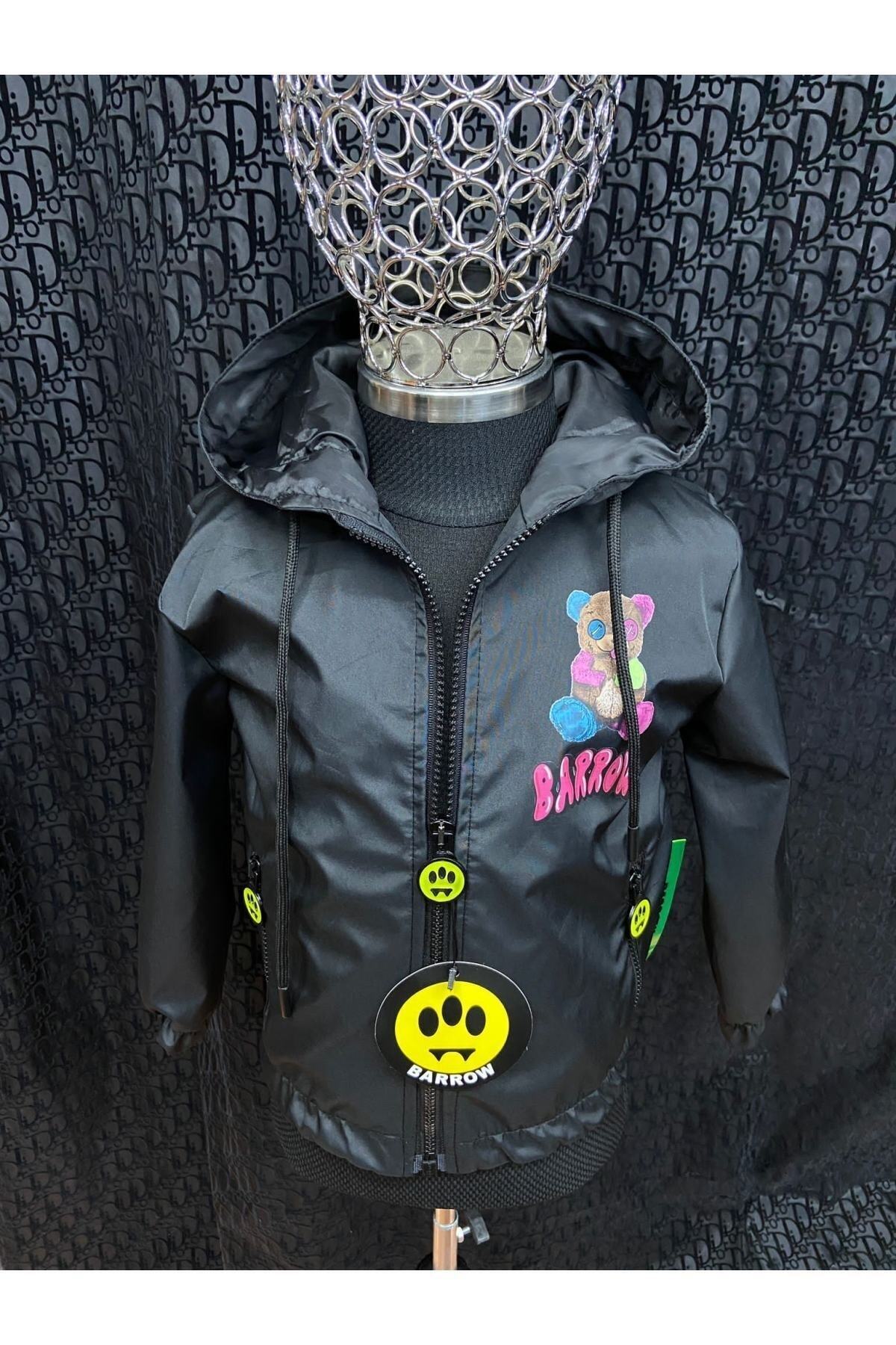 Lolliboomkids Çocuk Çok Renkli Ayıcık Baskılı İç Astarlı Su Geçirmez Fermuarlı Yağmurluk Kırmızı Siyah Renk fotoğrafı 2 (önizleme)