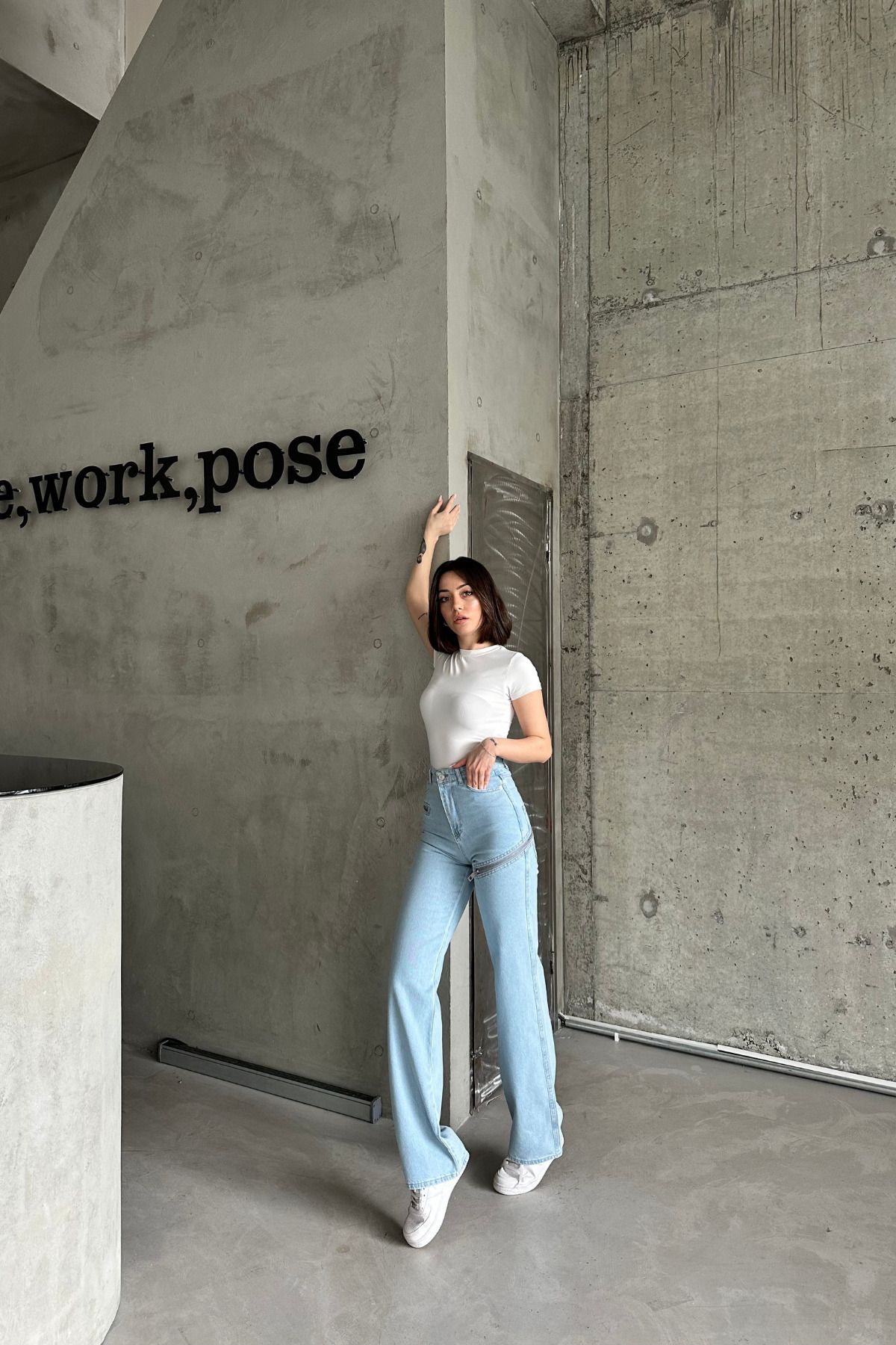 XRAY JEANS-Blugi de damă largi cu talie înaltă Palazzo Ice Blue JeansVibe 4