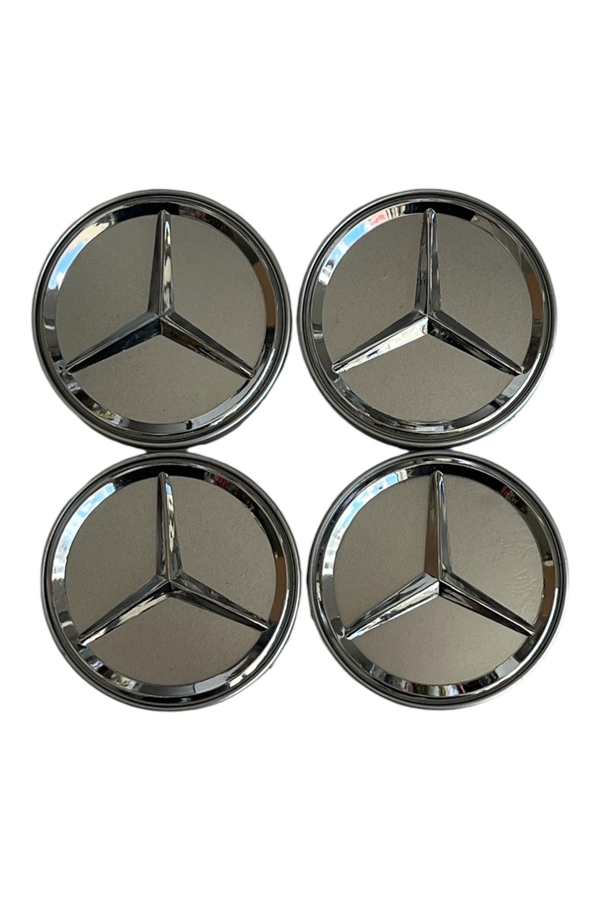 KAPOTO Gümüş Mercedes Çelik Jant Kapağı Göbek Arması Takımı