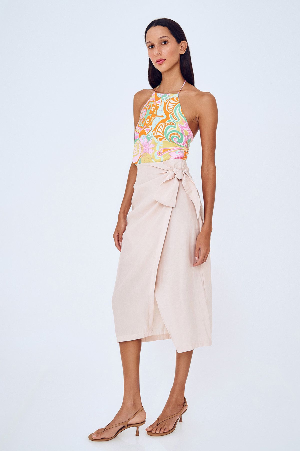 Quzu Stone Colored Wrap Skirt With Tie Waist for Women price in Dubai UAE Compare Prices