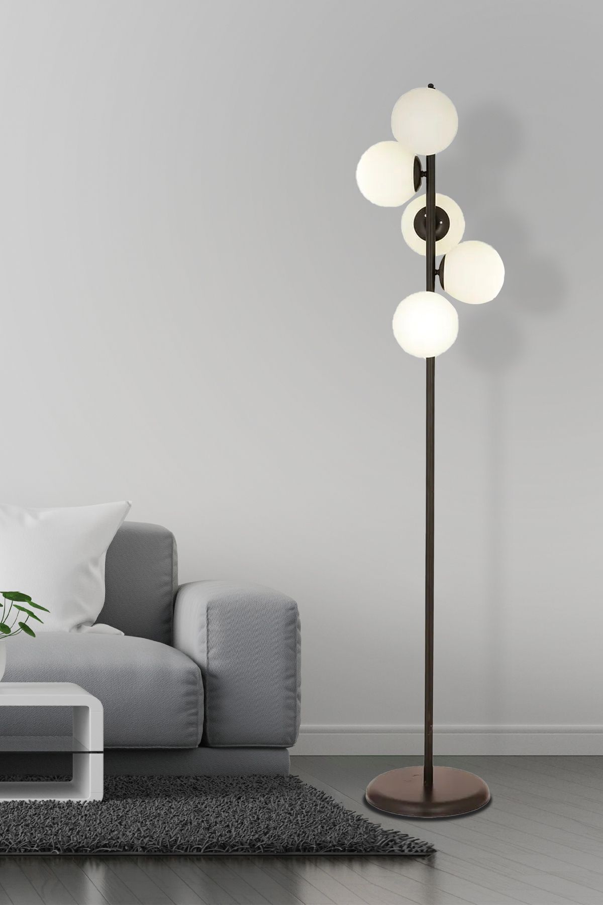 Uzel 5Li Siyah Modern Tasarım Metal Lambader