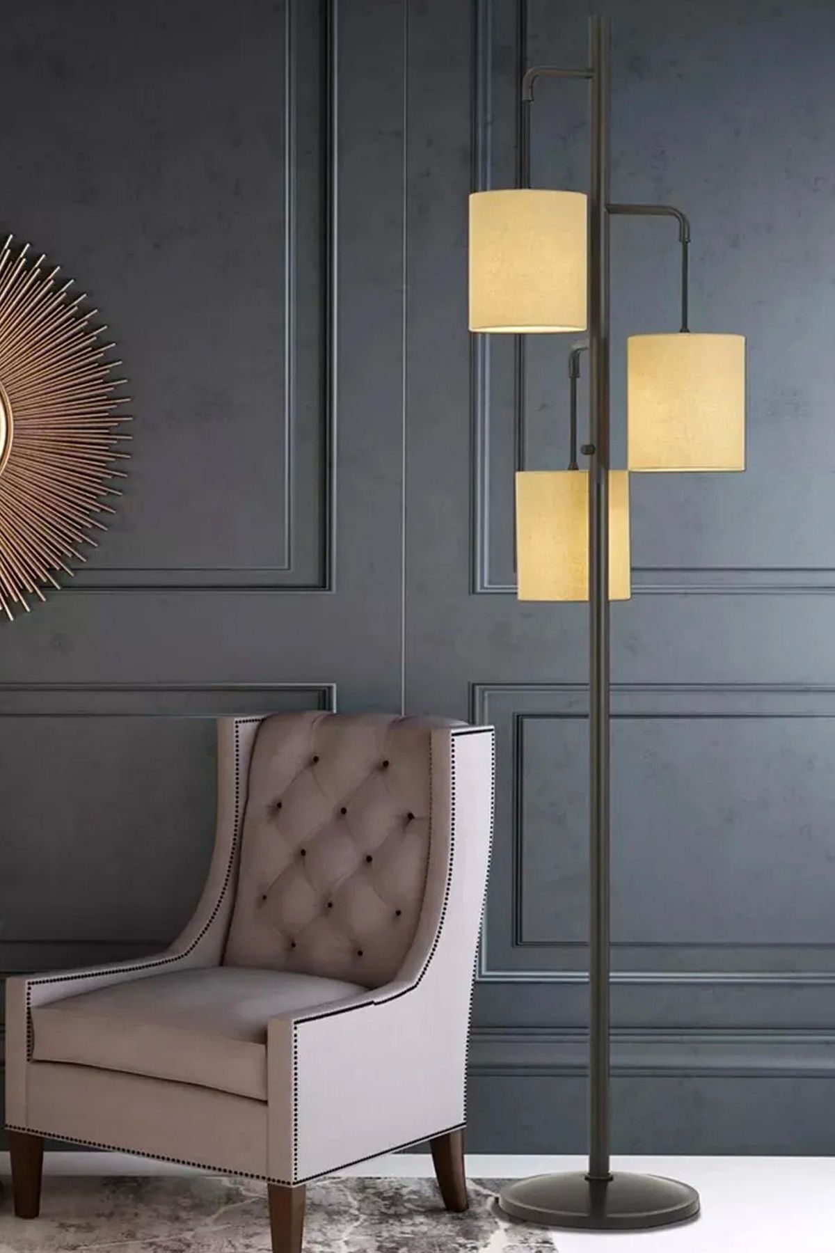Global 3lü Dekoratif Modern Tasarım Retro Ayaklı Salon Lambader