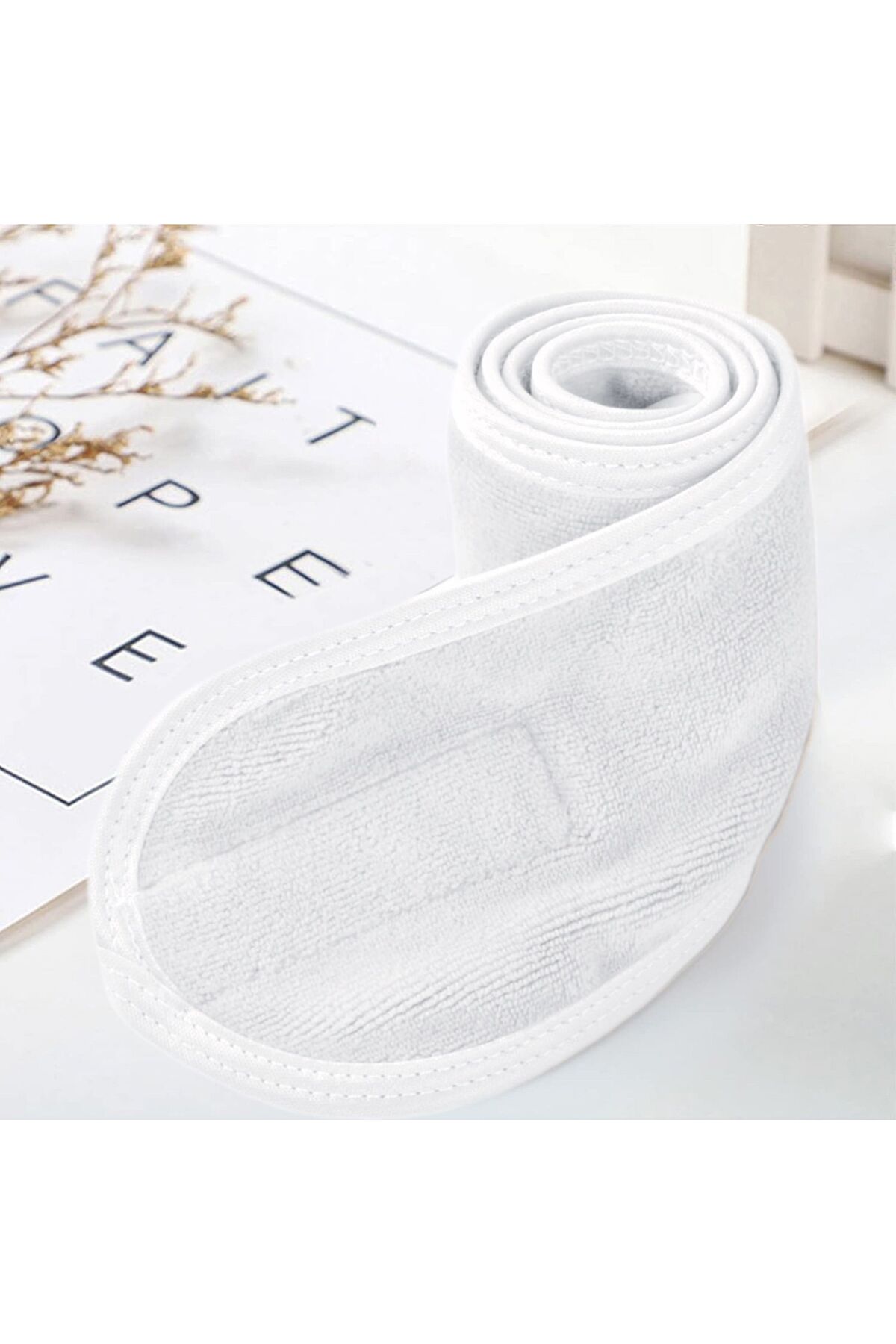 Mokita Home Havlu Saç Bandı Pamuklu Düz Bukle ve Cırt Bantlı Sporcu Saç Bandı Makyaj Bandı Ter Bandı