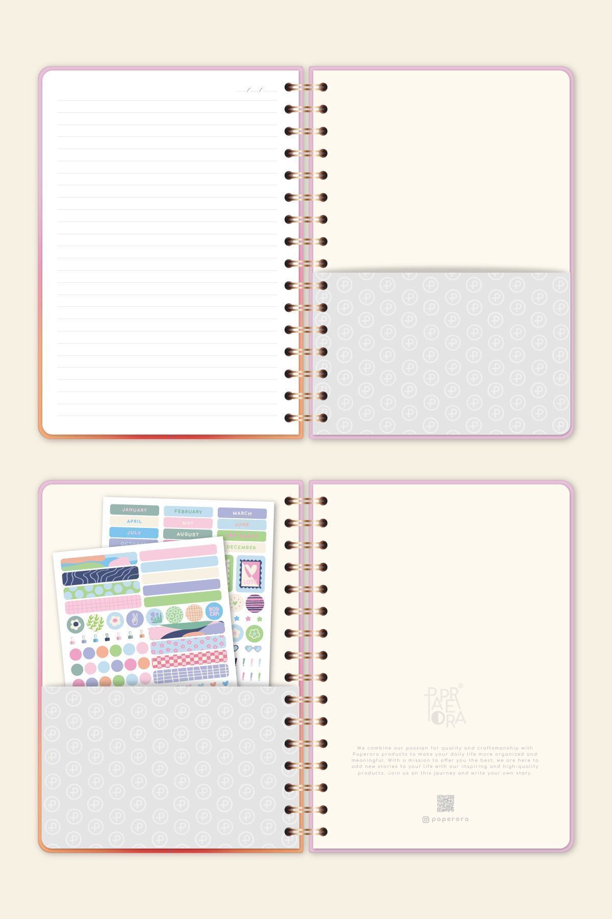 PAPERORA-A5 Red PinK Gradient - Spiral, Hard Cover and Elastic Lined Undated Notepad 8