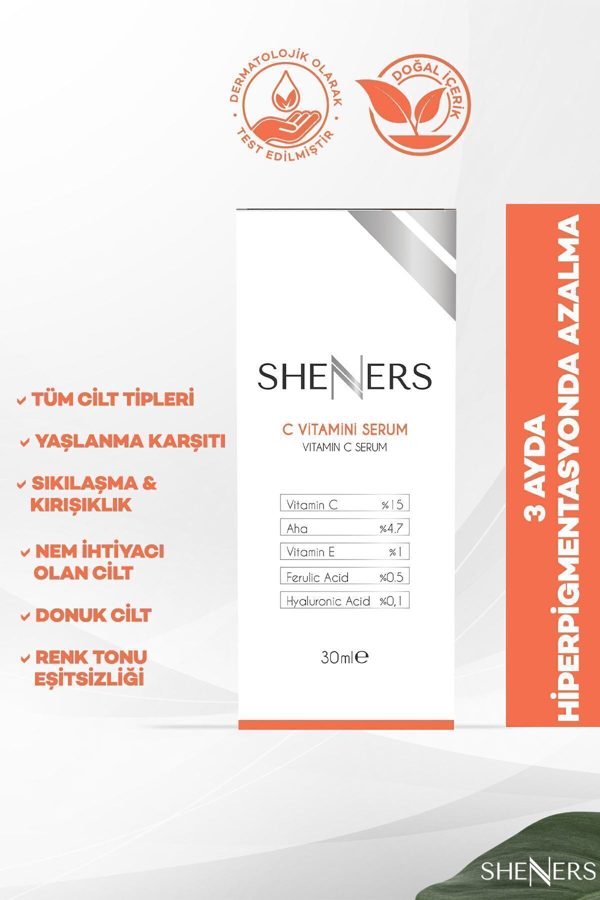 سرم روشن کننده، یکسان کننده و تجدید کننده رنگ پوست 30 میلی لیتر ویتامین C Sheners