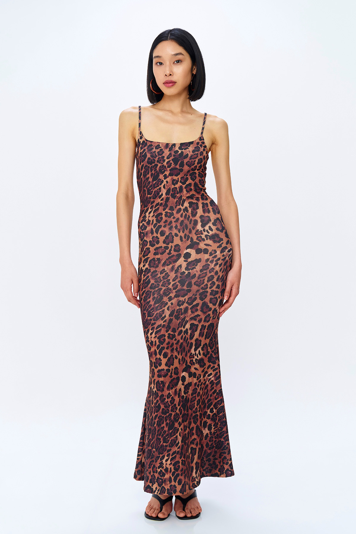 Quzu-Black Leopard Print Thin Strap Long Dress 4