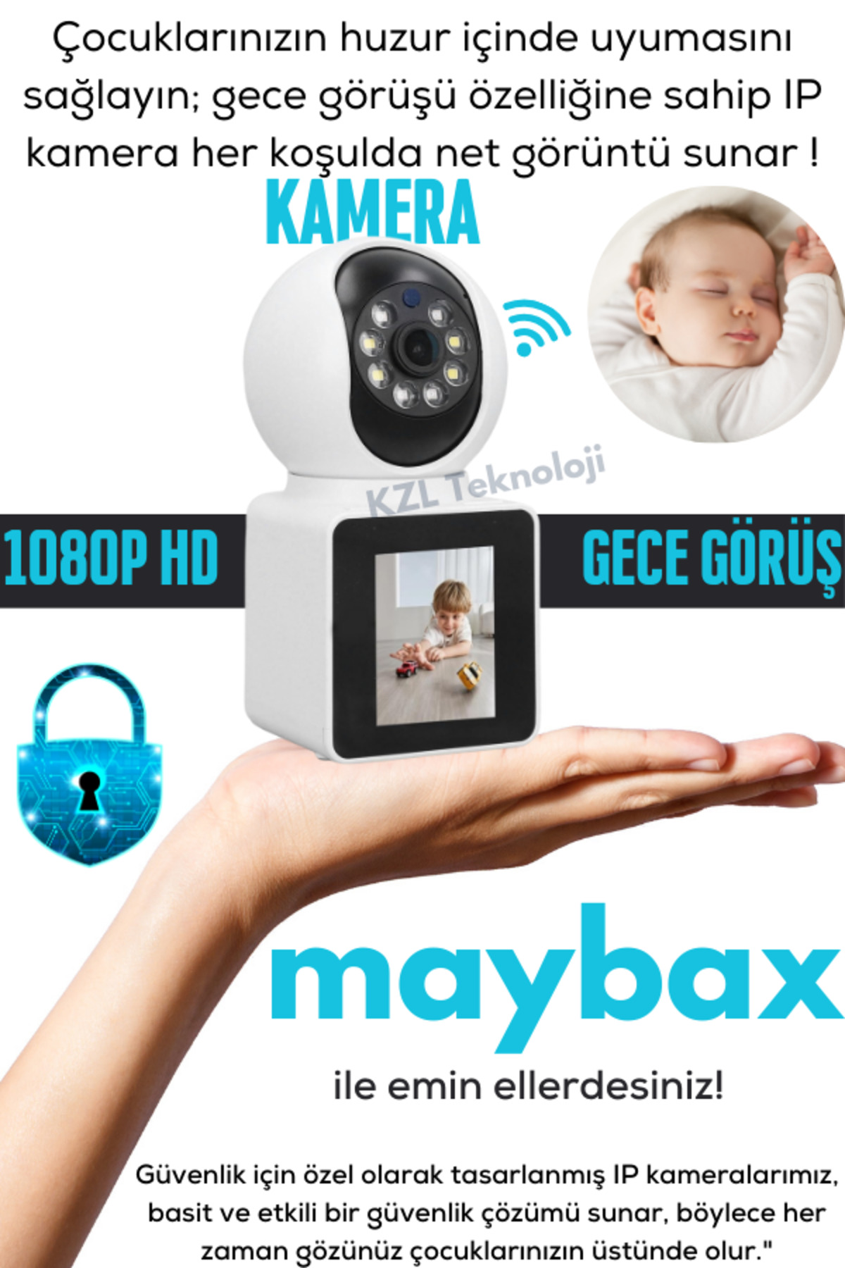Maybax Ekranlı Görüntülü Görüşme Sağlayan Yeni Nesil Akıllı Kamera Ev-Ofis-Bebek-Yaşlı Hasta Kamerası fotoğrafı 3 (önizleme)