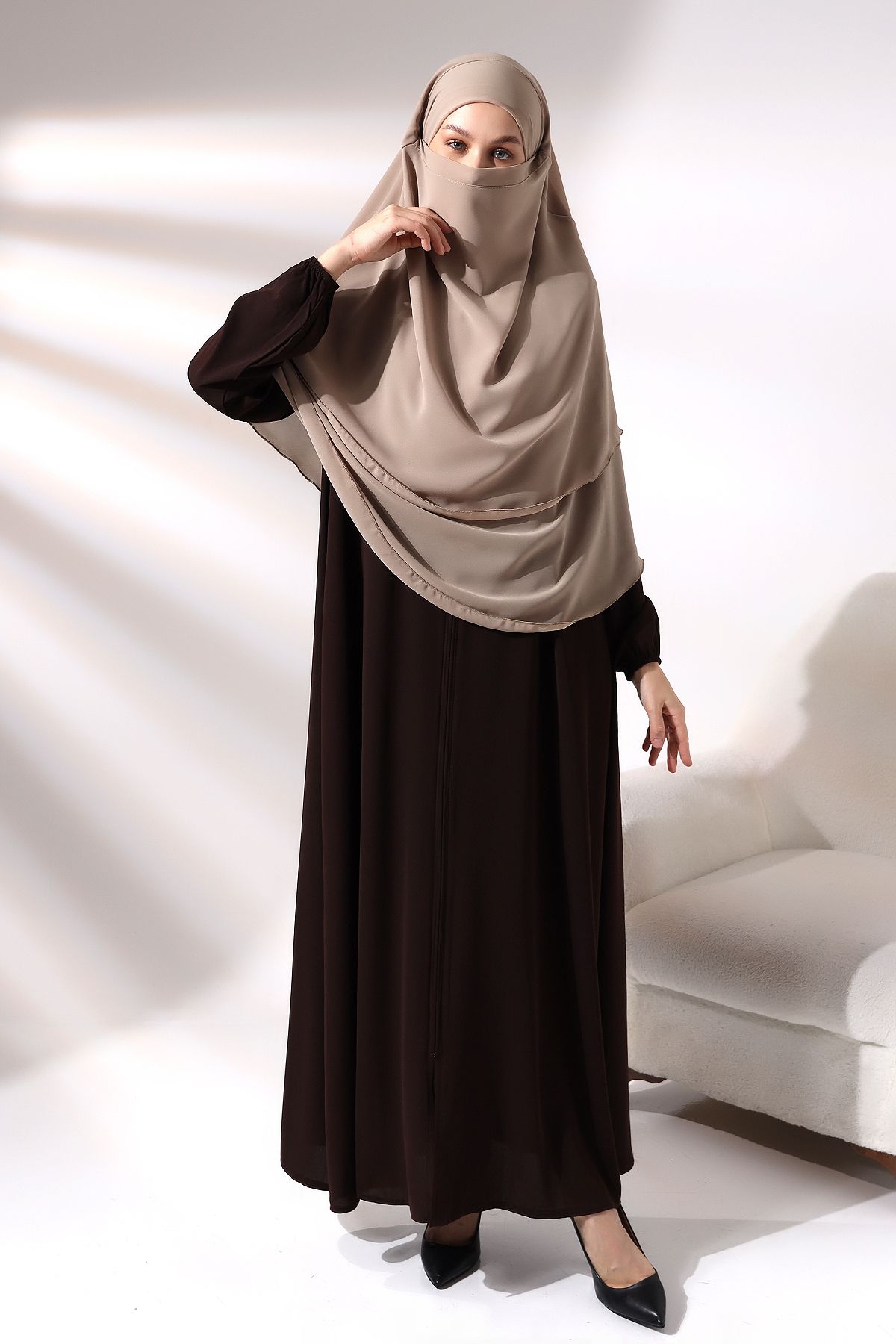 ihvanonline-Mink Three Layer with Veil Short Chiffon Hijab Souffle Scarf 5