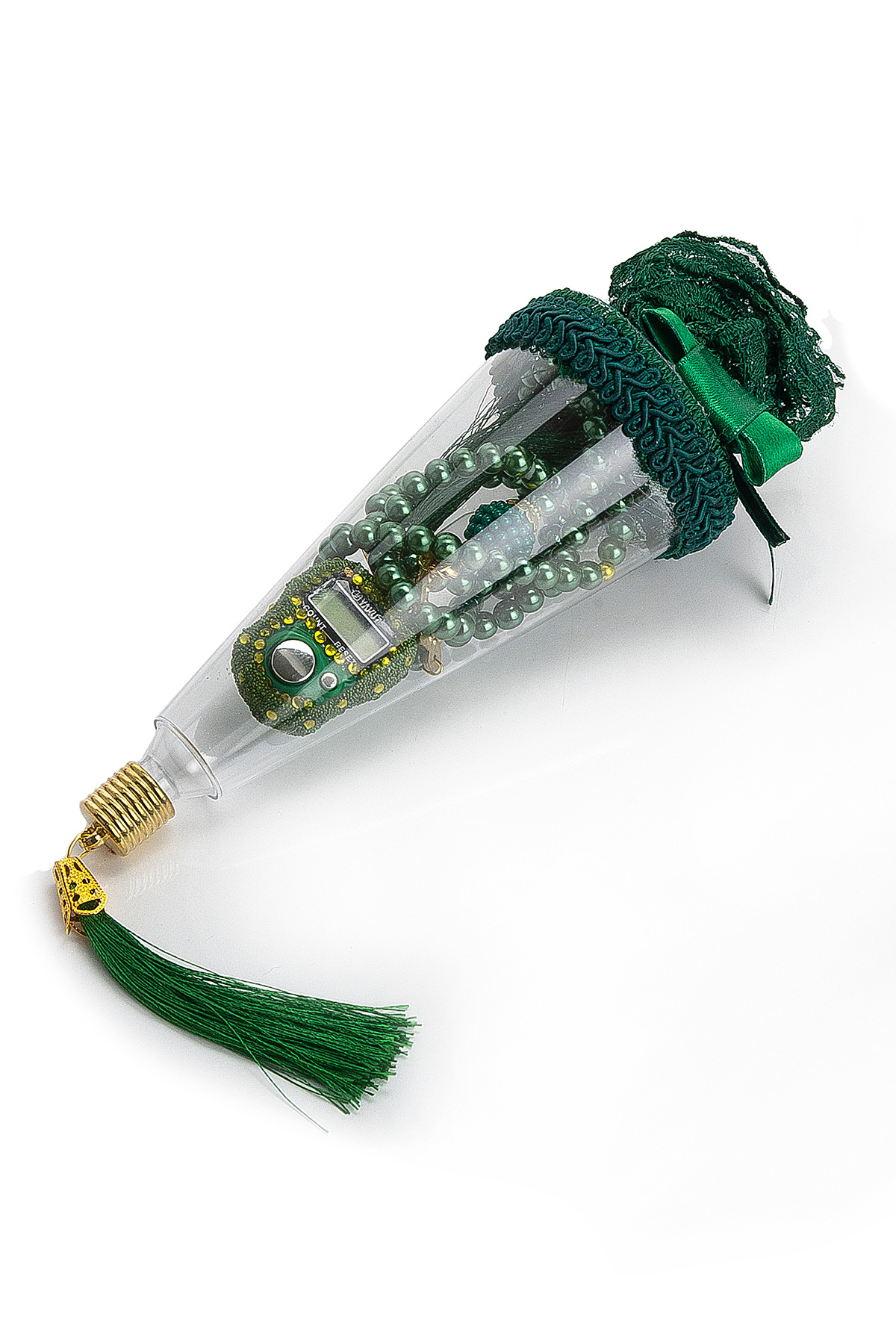 Mevlüt Gift Set with Zikirmatik and Pearl Rosary in its Special Box Green
