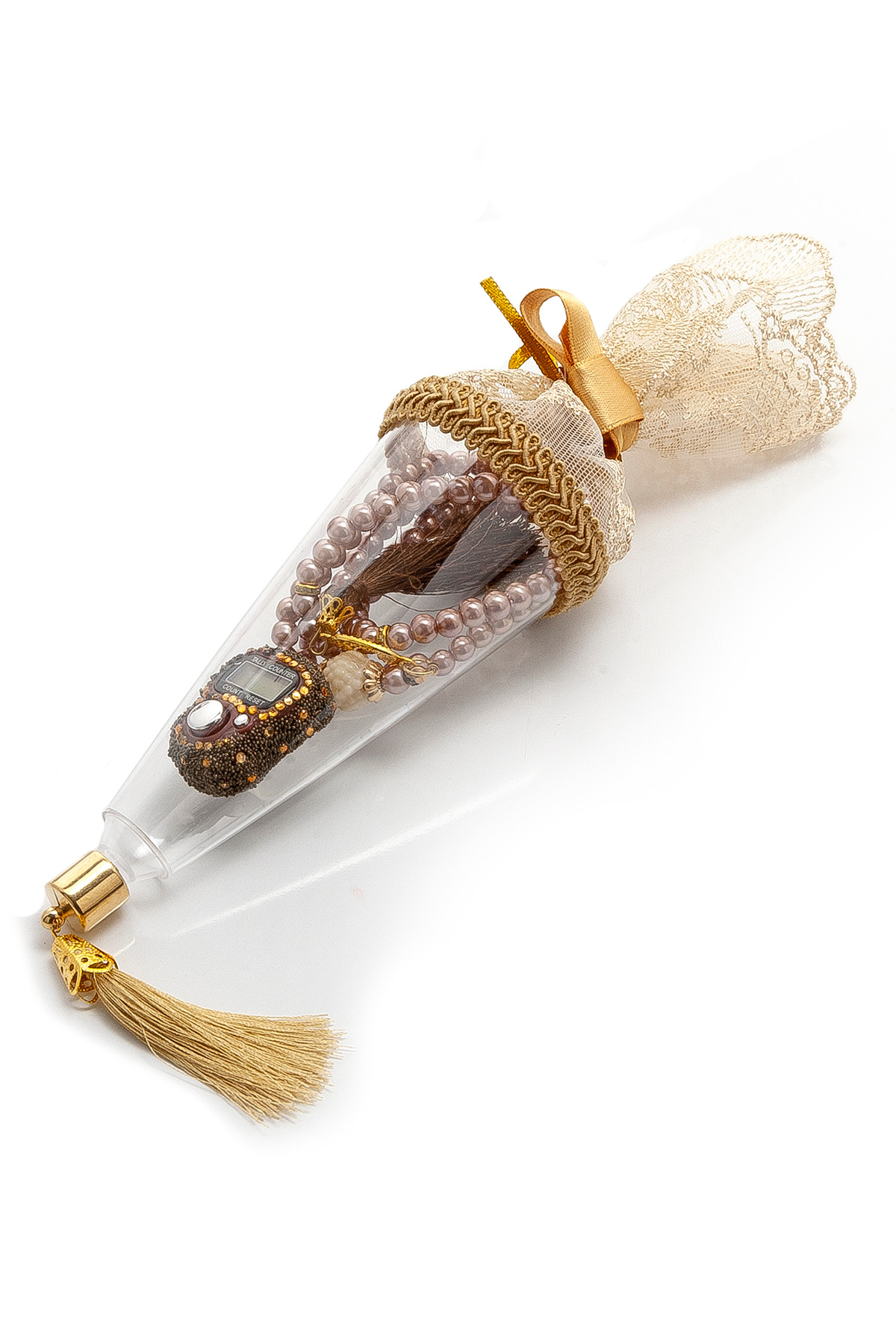 Mevlüt Gift Set with Zikirmatik and Pearl Rosary in Special Box Cream