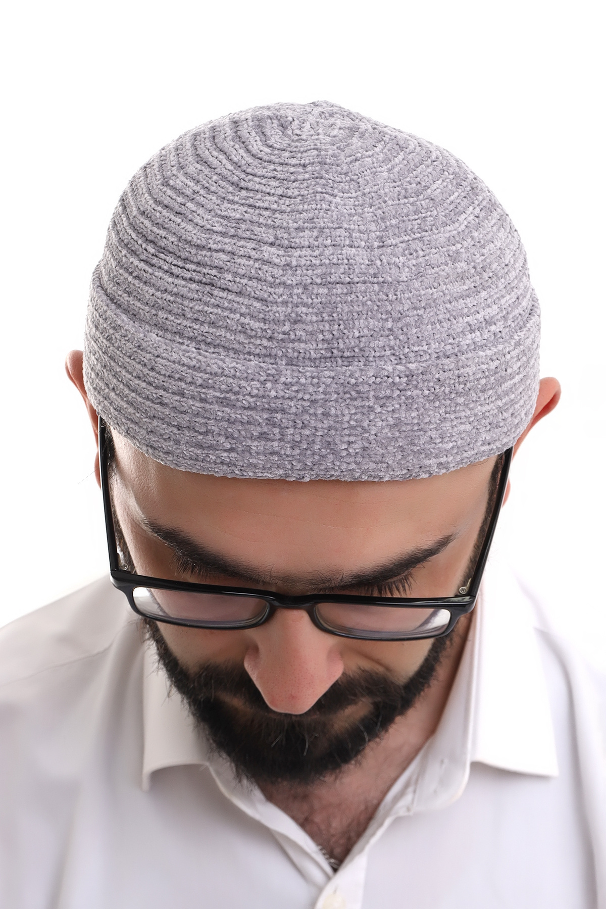 ihvan online Gri Katlamalı Sade Desen Kışlık Kadife Takke Şapka görsel 5